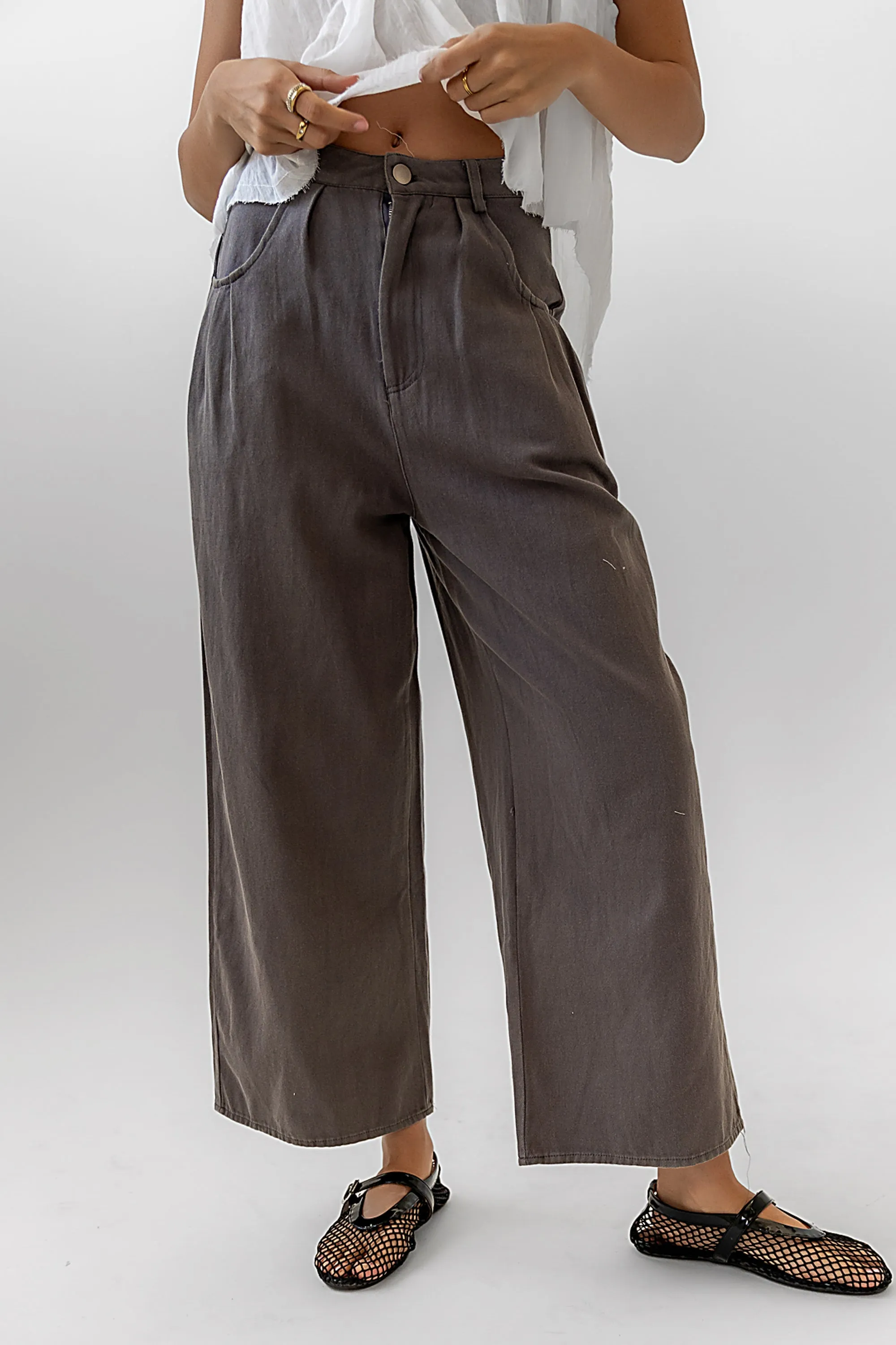 Casey Cropped Wide Leg Pants in Grey sold by bohme product image thumbnail 4