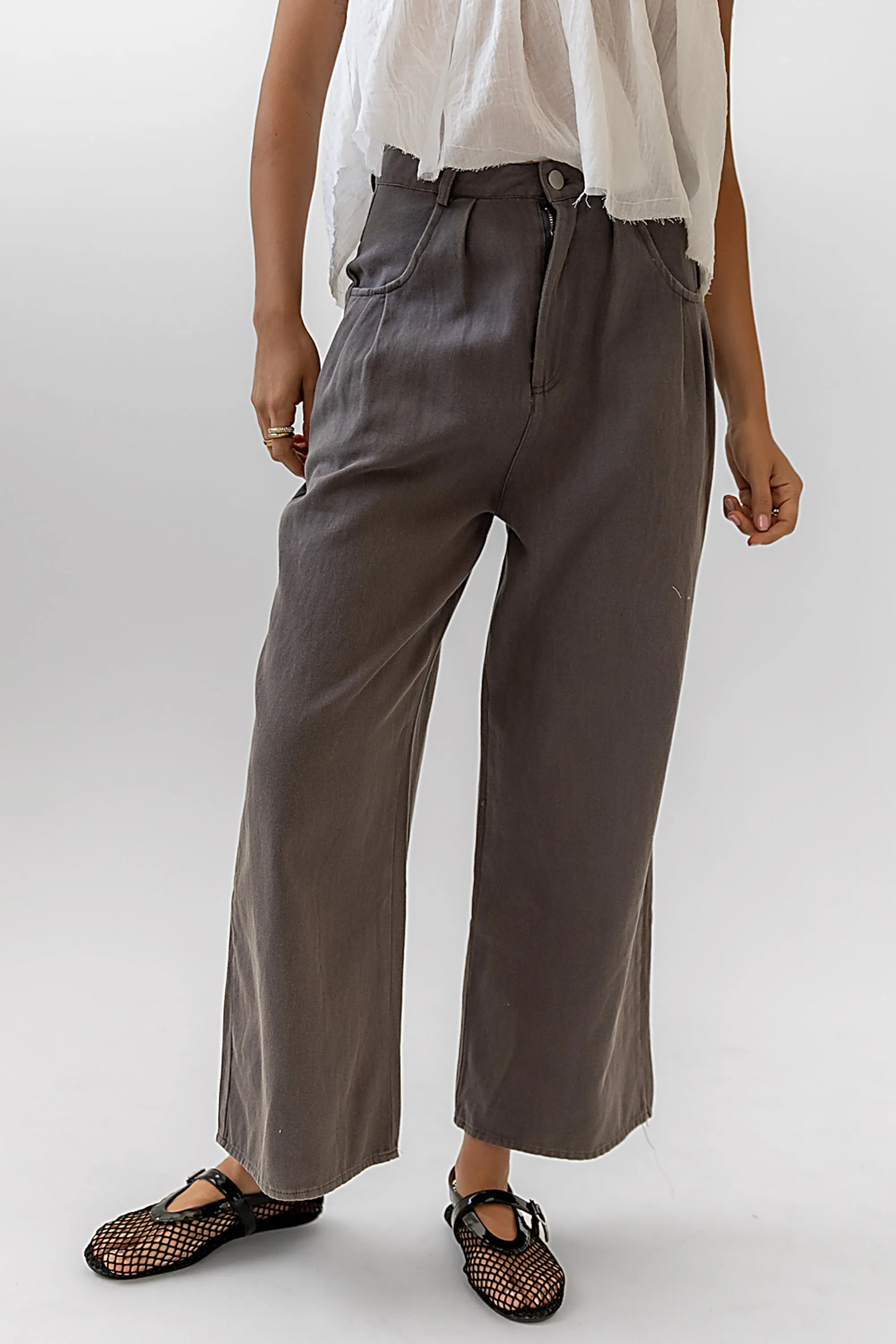 Casey Cropped Wide Leg Pants in Grey sold by bohme