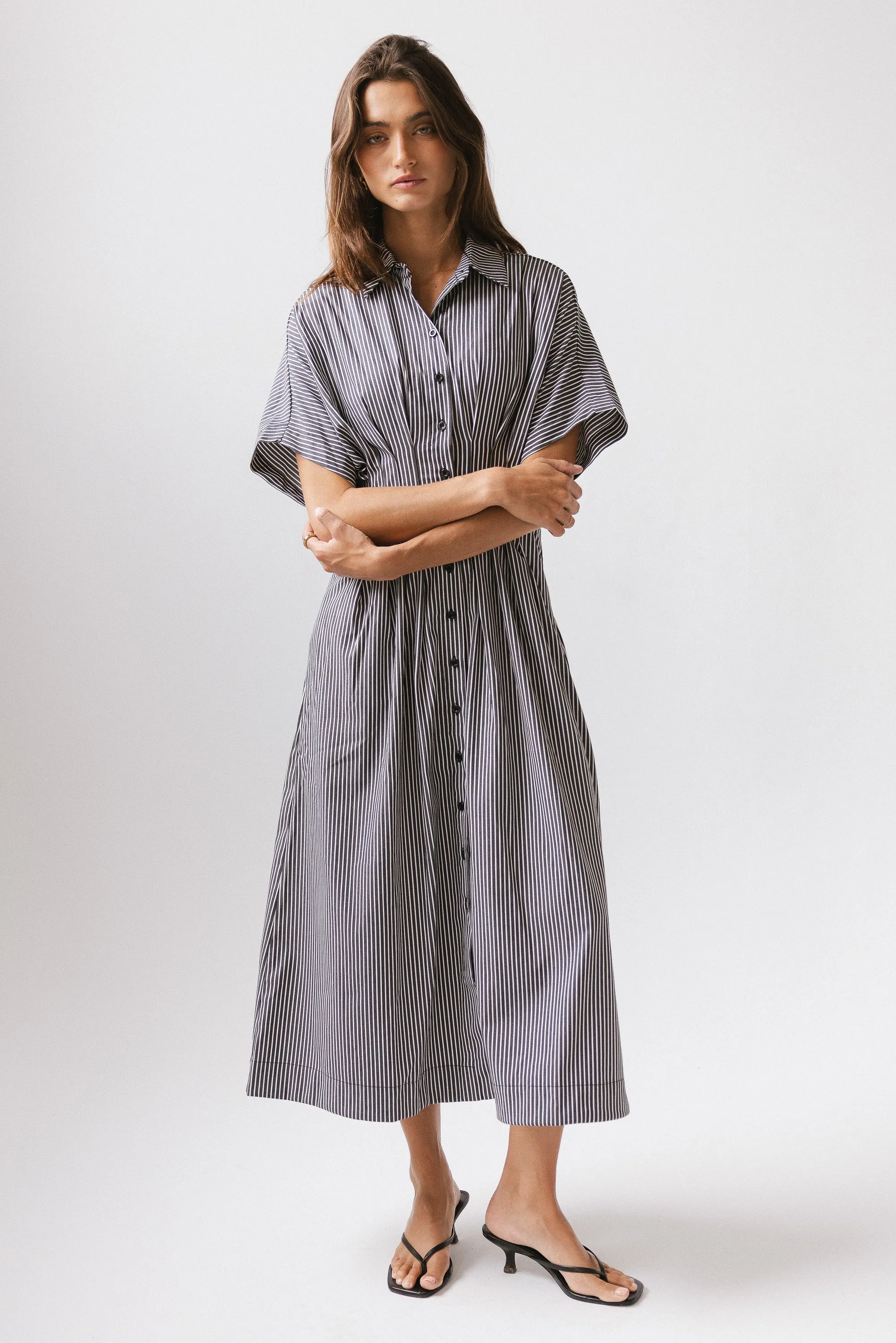 Collins Striped Maxi Dress in Grey sold by bohme