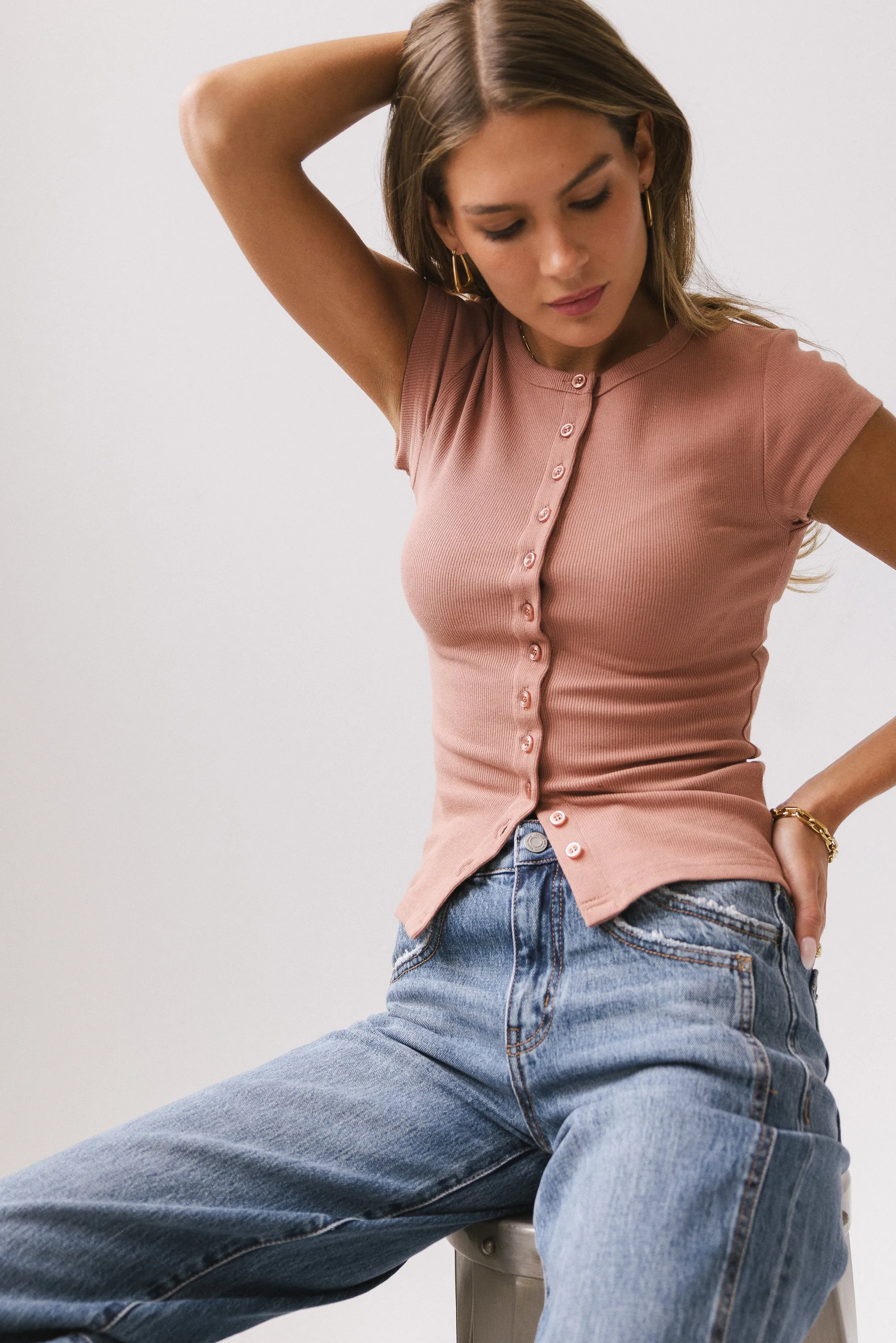 Vestia Button Up Tee in Marsala sold by bohme product image thumbnail 3