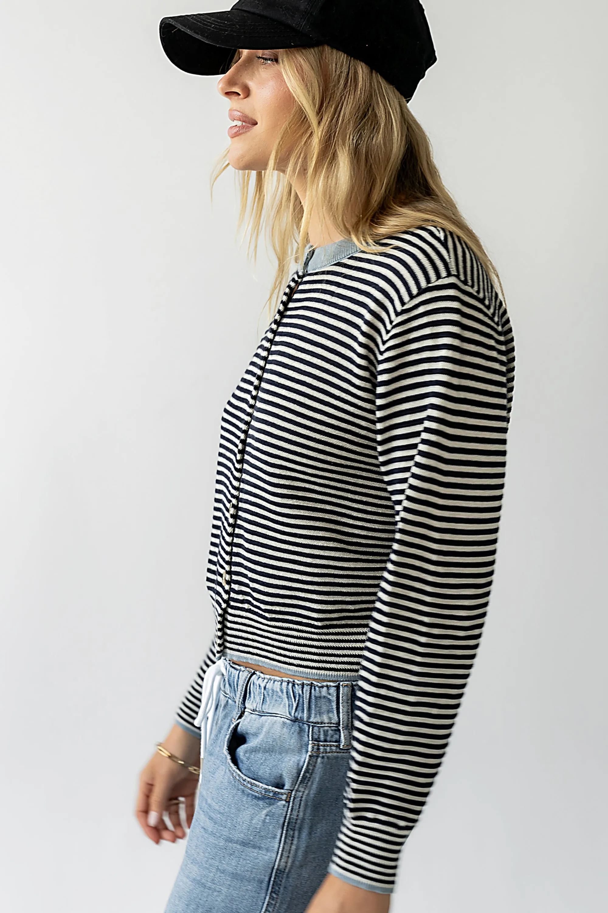 Josy Button Front Cardigan in Dusty Blue sold by bohme product image thumbnail 5