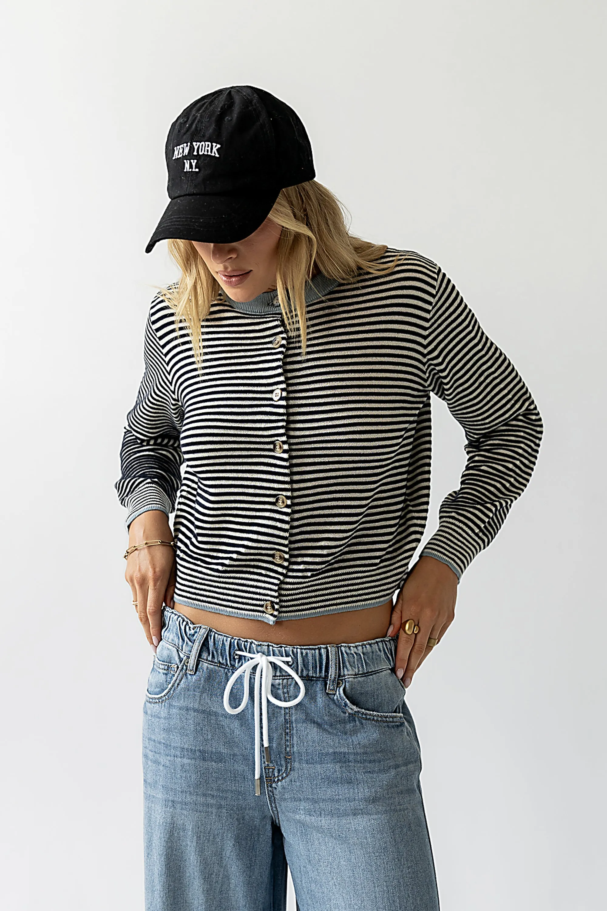 Josy Button Front Cardigan in Dusty Blue sold by bohme product image thumbnail 4