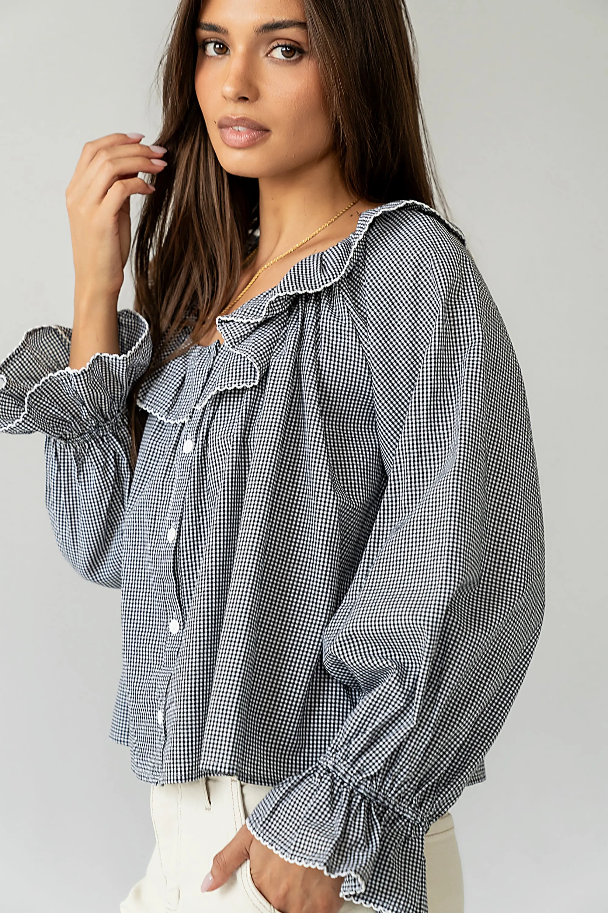 Ayla Gingham Blouse in Black sold by bohme product image thumbnail 5