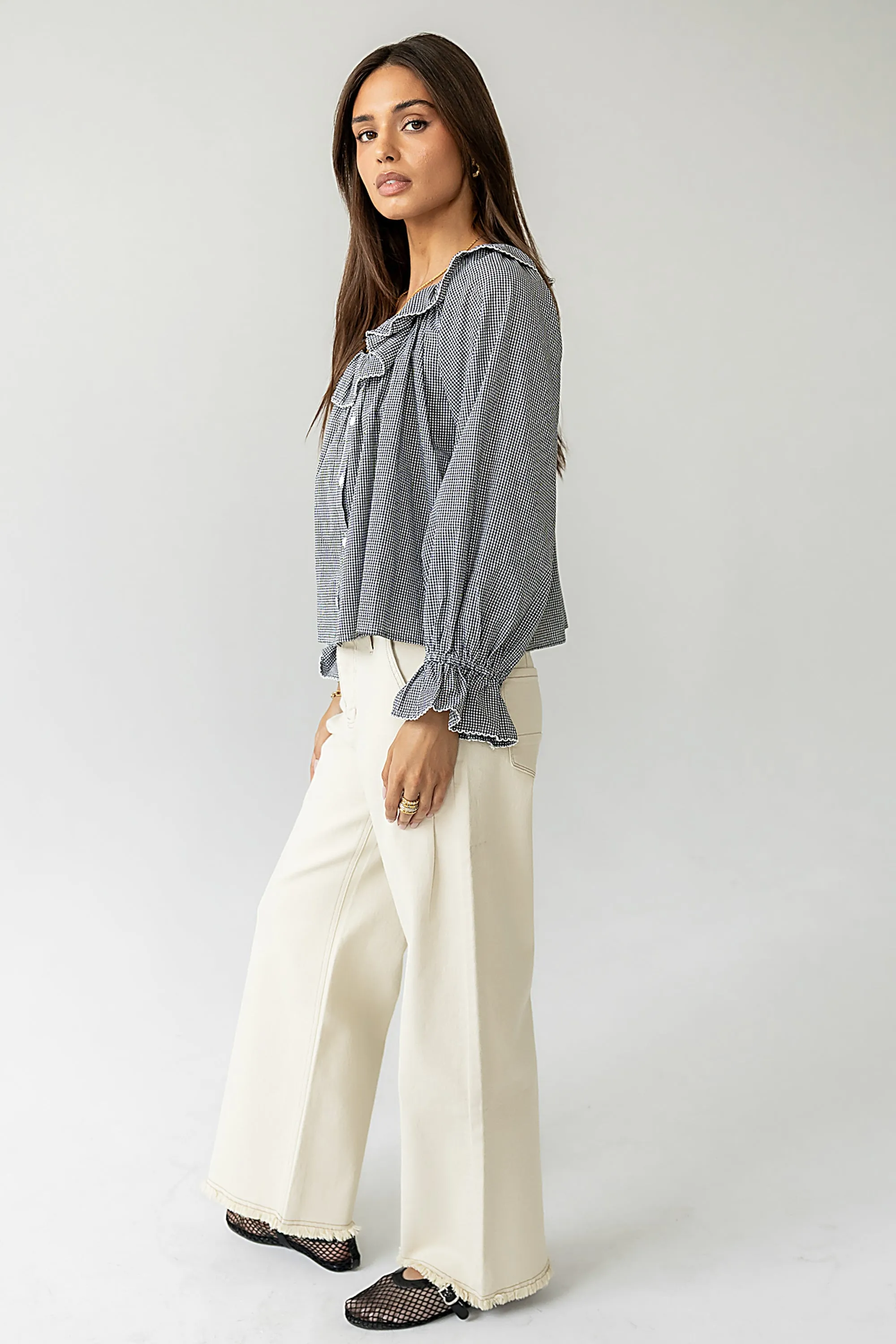 Ayla Gingham Blouse in Black sold by bohme product image thumbnail 4