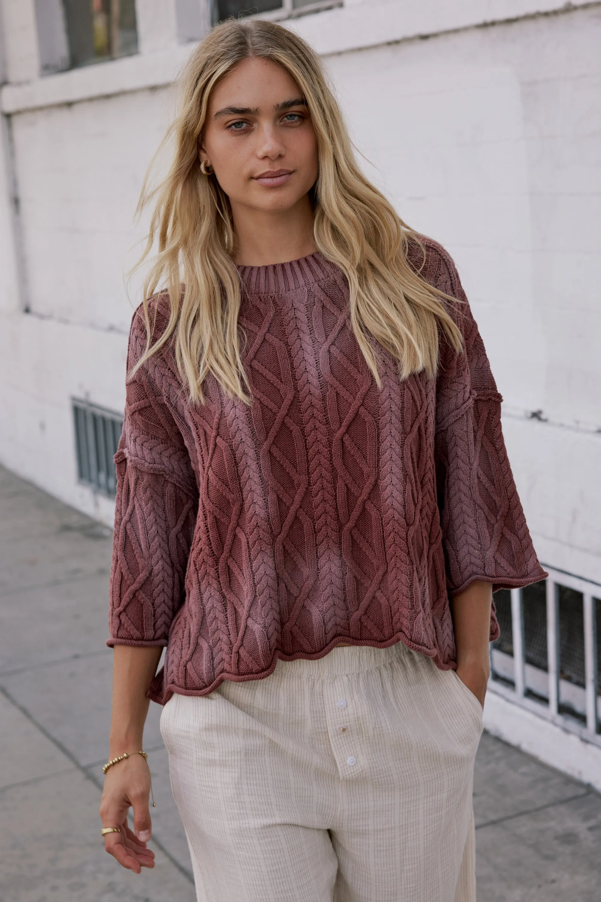 Raegan Cable Knit Sweater in Burgundy sold by bohme product image thumbnail 4
