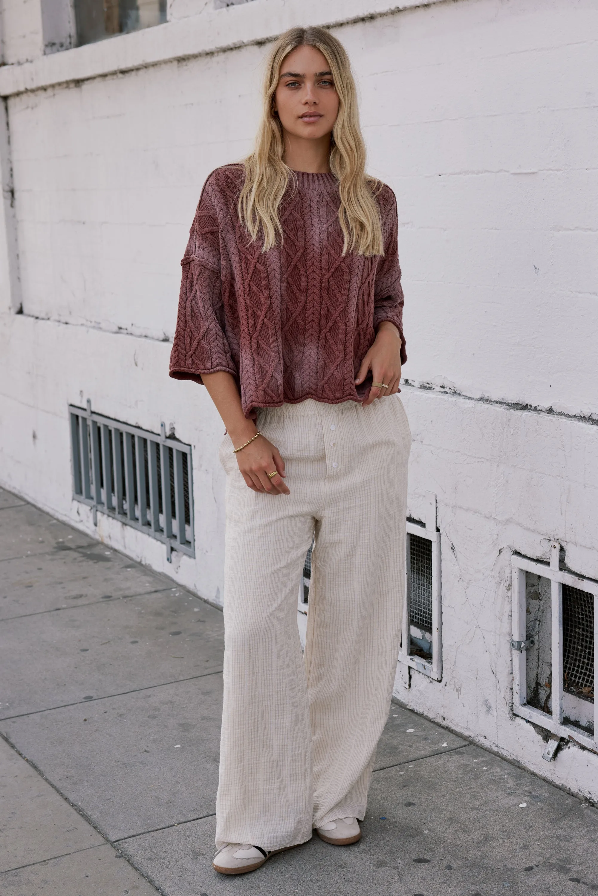 Raegan Cable Knit Sweater in Burgundy sold by bohme product image thumbnail 3