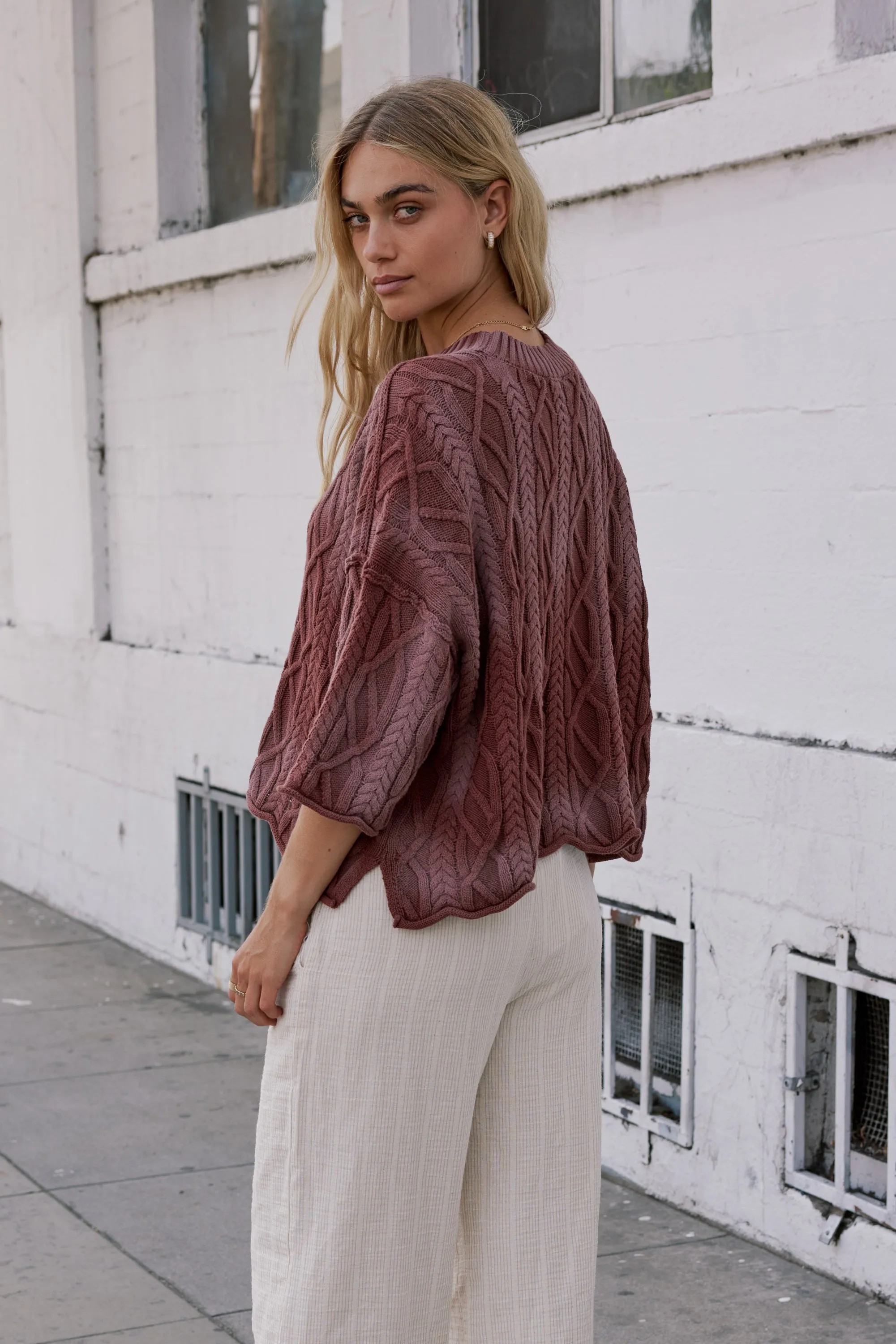 Raegan Cable Knit Sweater in Burgundy sold by bohme product image thumbnail 2