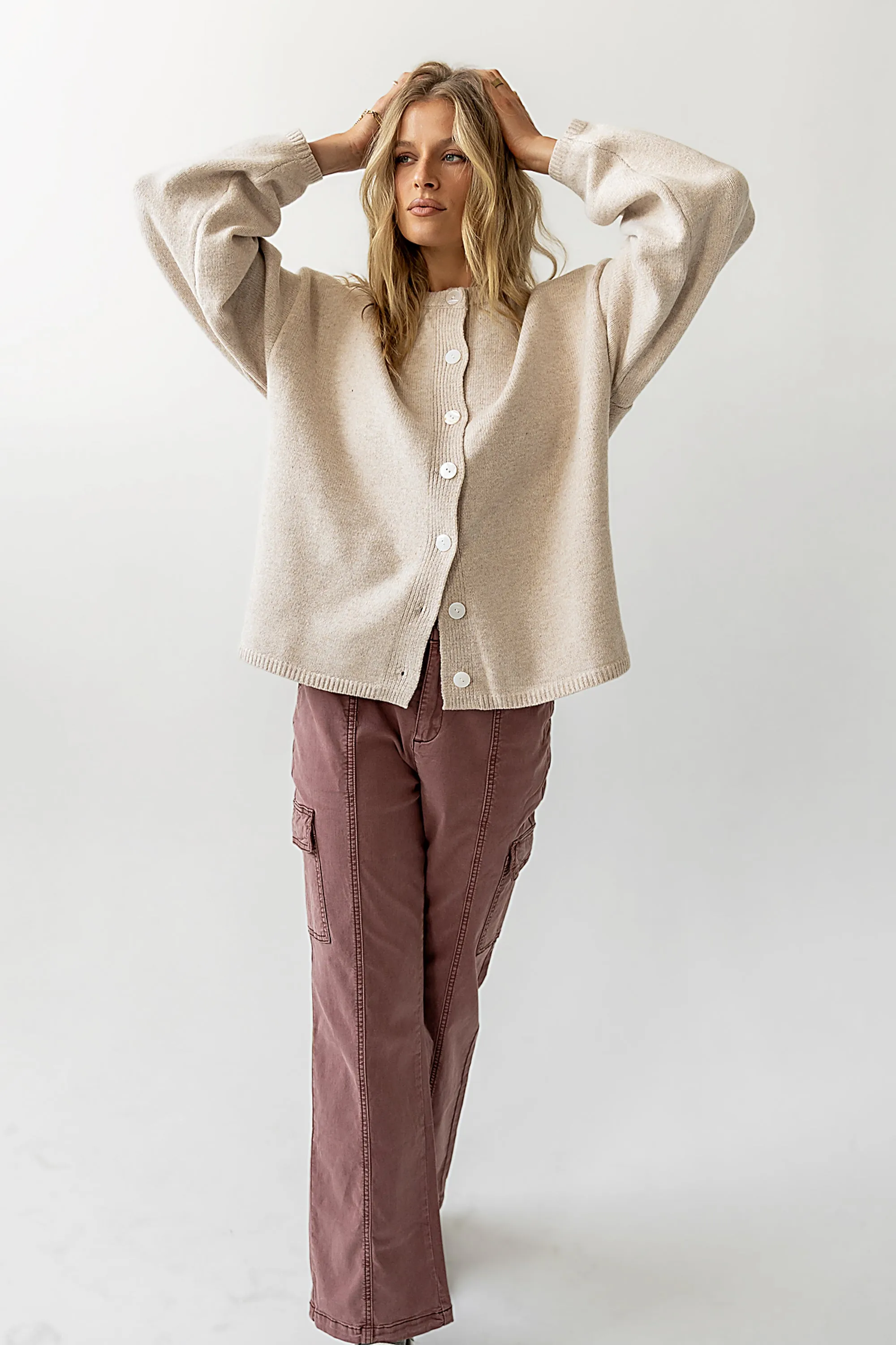 Kaia Knit Cardigan in Oatmeal sold by bohme product image thumbnail 3