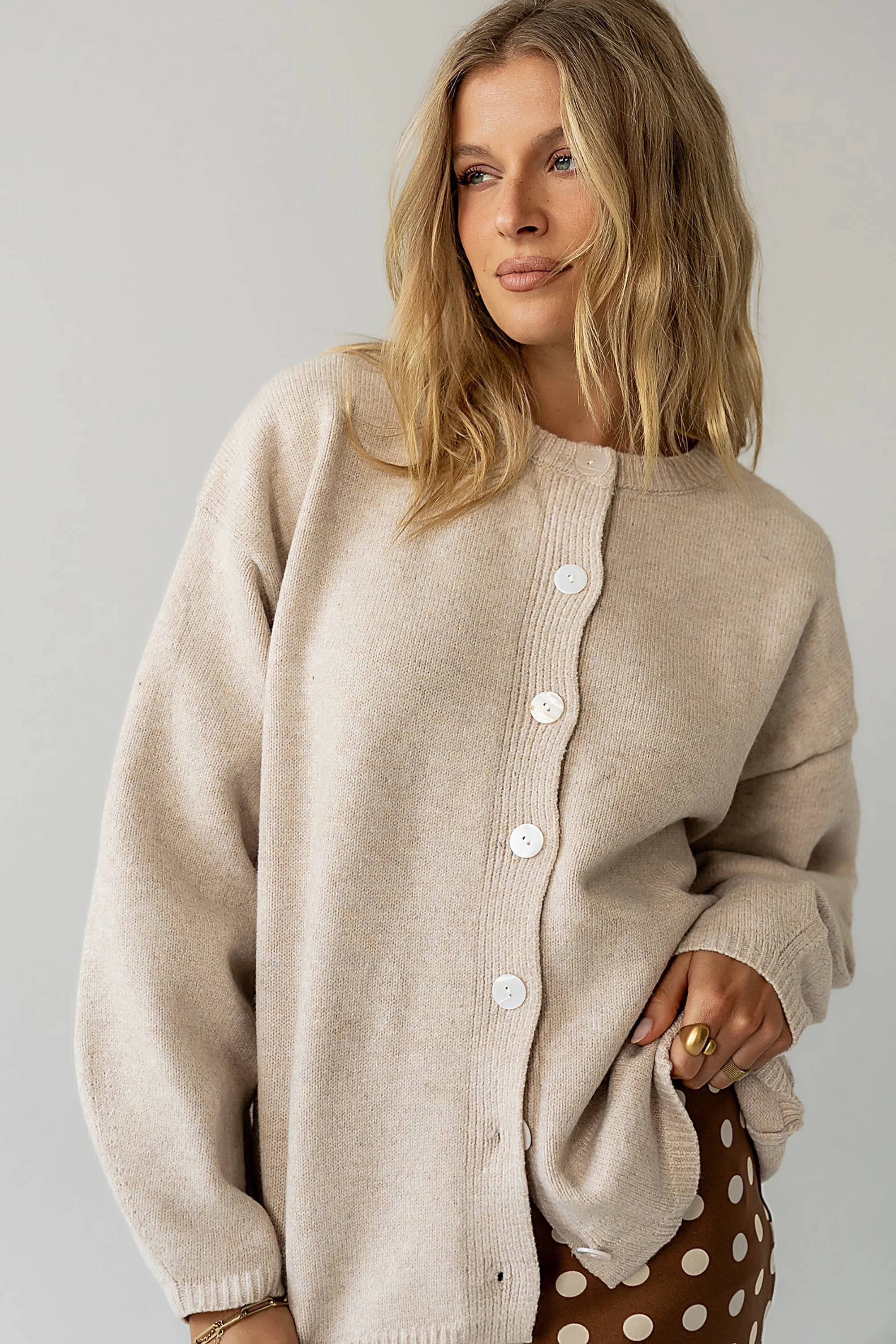 Kaia Knit Cardigan in Oatmeal sold by bohme