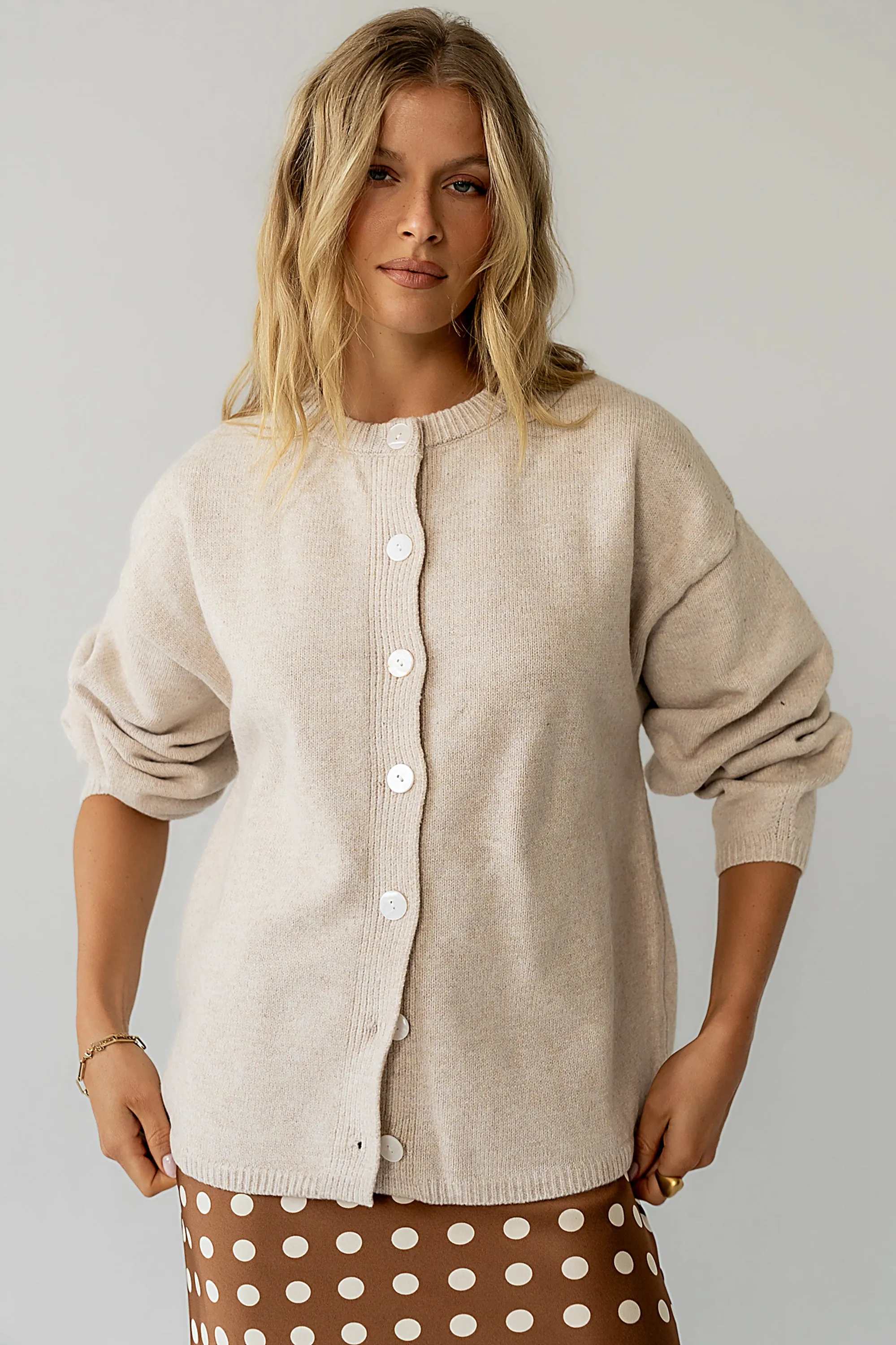 Kaia Knit Cardigan in Oatmeal sold by bohme product image thumbnail 4