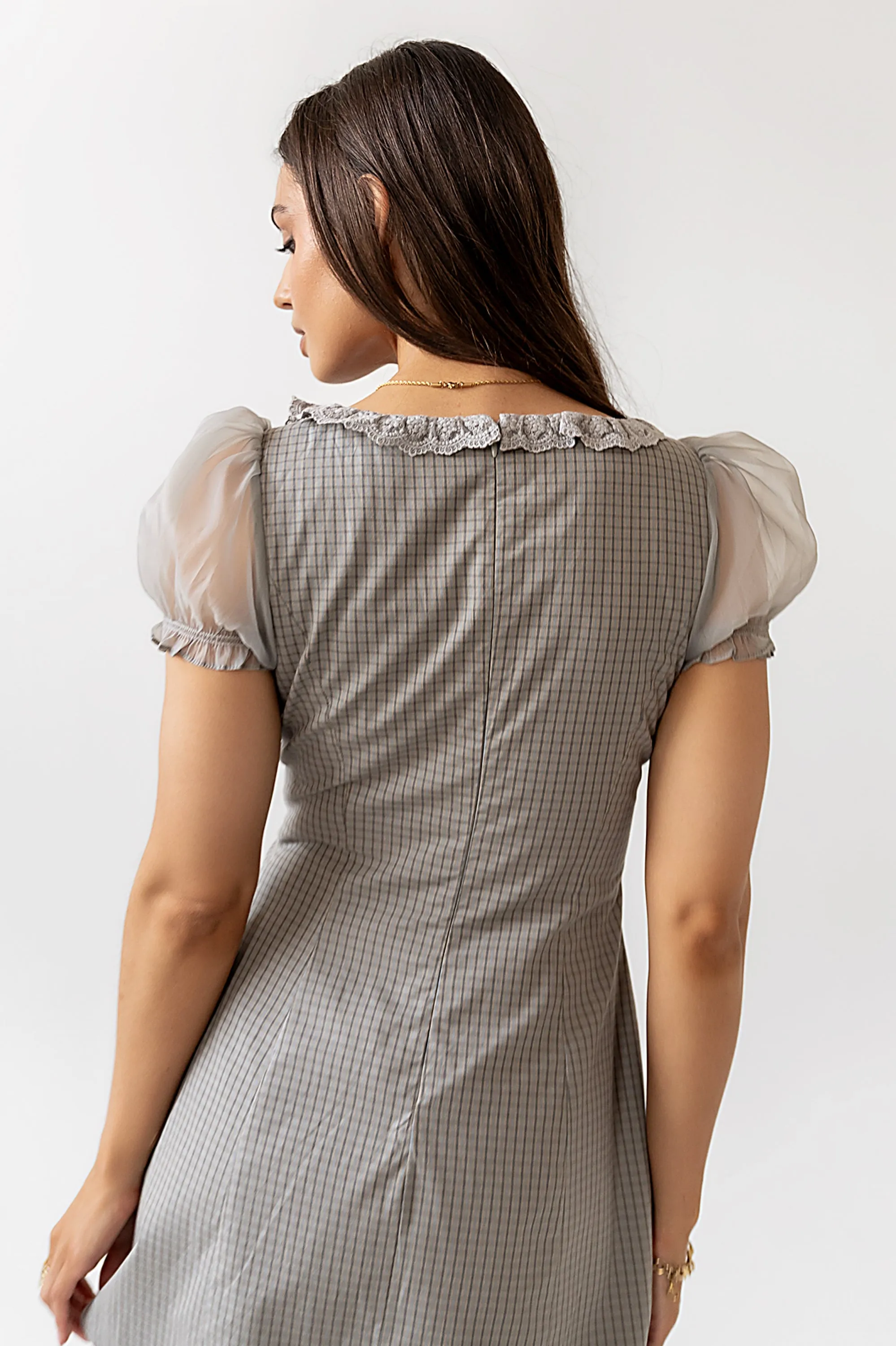 Alana Plaid Mini Dress in Sage sold by bohme product image thumbnail 5