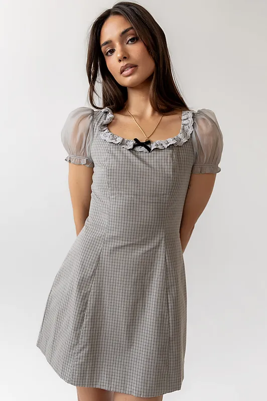 Alana Plaid Mini Dress in Sage sold by bohme