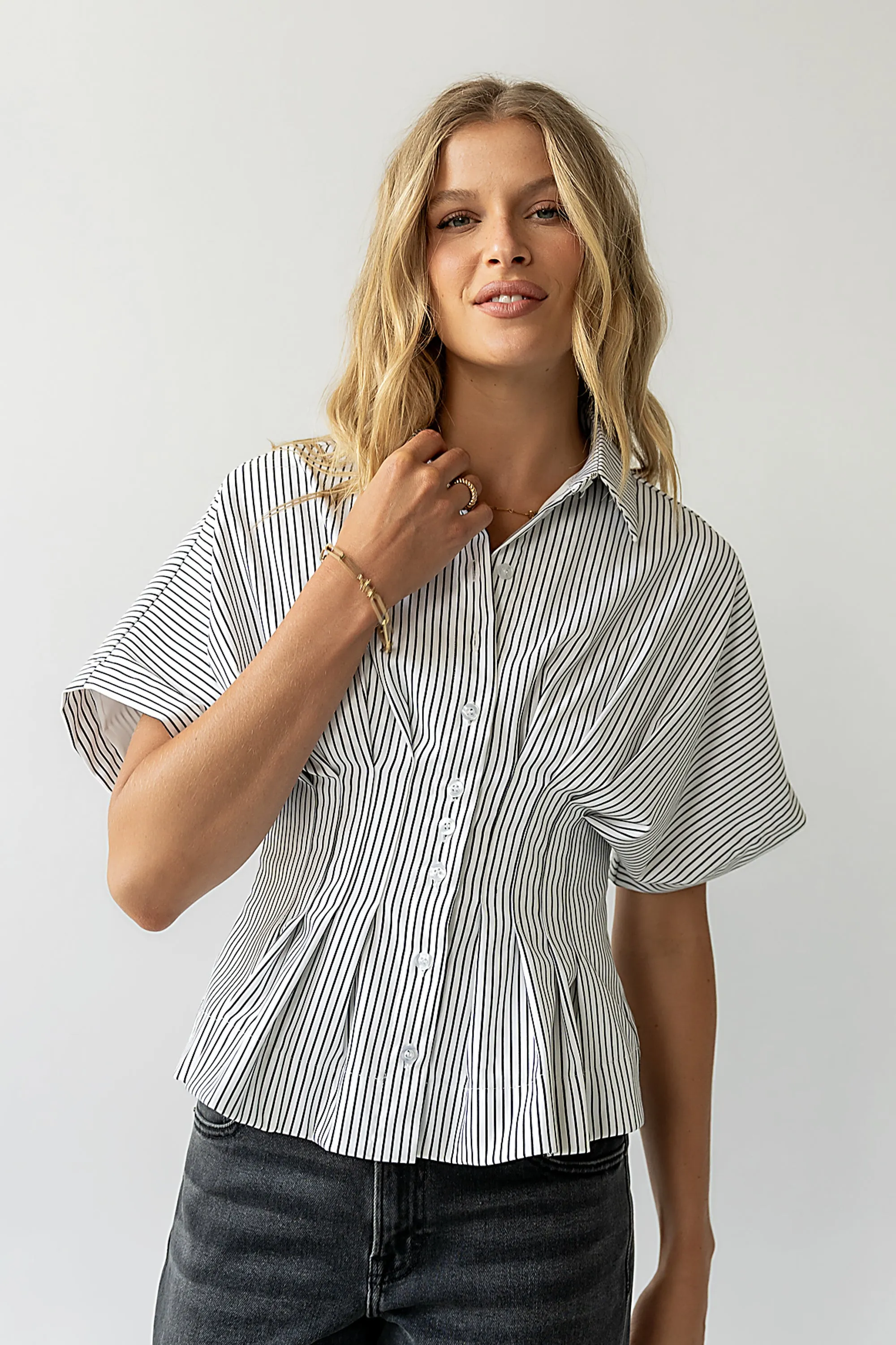 Alec Striped Blouse in White - FINAL SALE sold by bohme product image thumbnail 4
