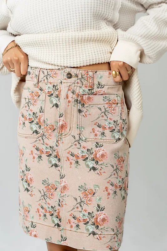 Juno Floral Mini Skirt in Clay sold by bohme