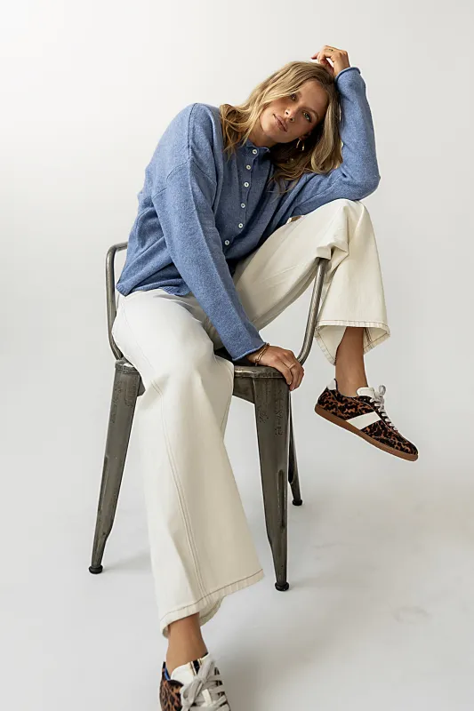 Maci Cardigan in Dusty Blue sold by bohme