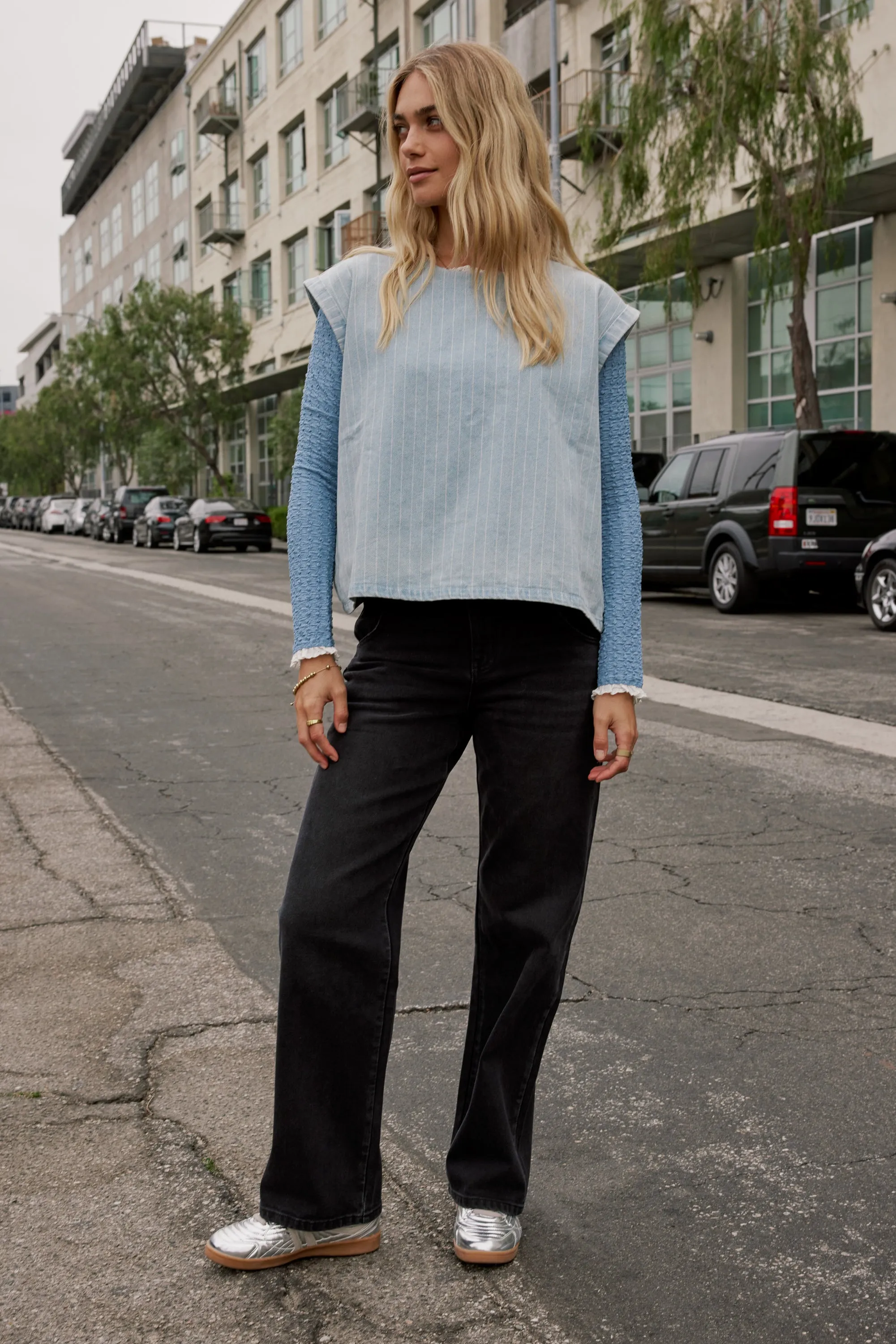 Sierra Lace Trim Blouse in Light Blue - FINAL SALE sold by bohme product image thumbnail 3