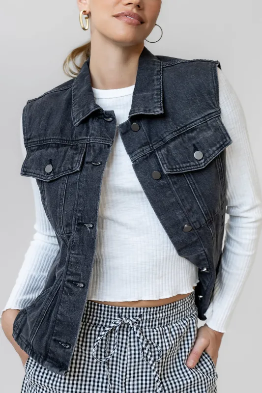 Jasmine Denim Vest in Black sold by bohme