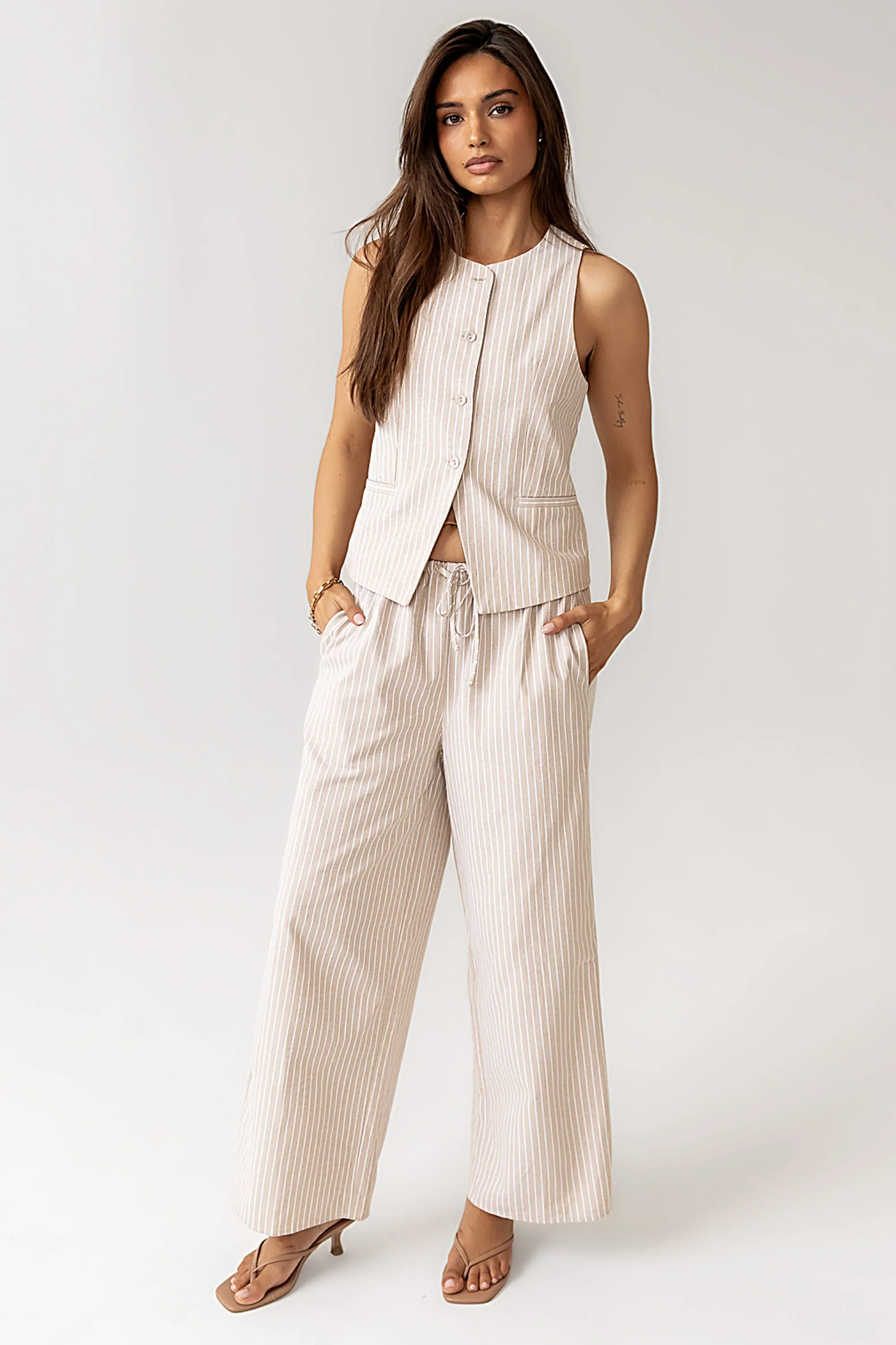 Lucy Striped Baggy Pants in Natural sold by bohme product image thumbnail 3