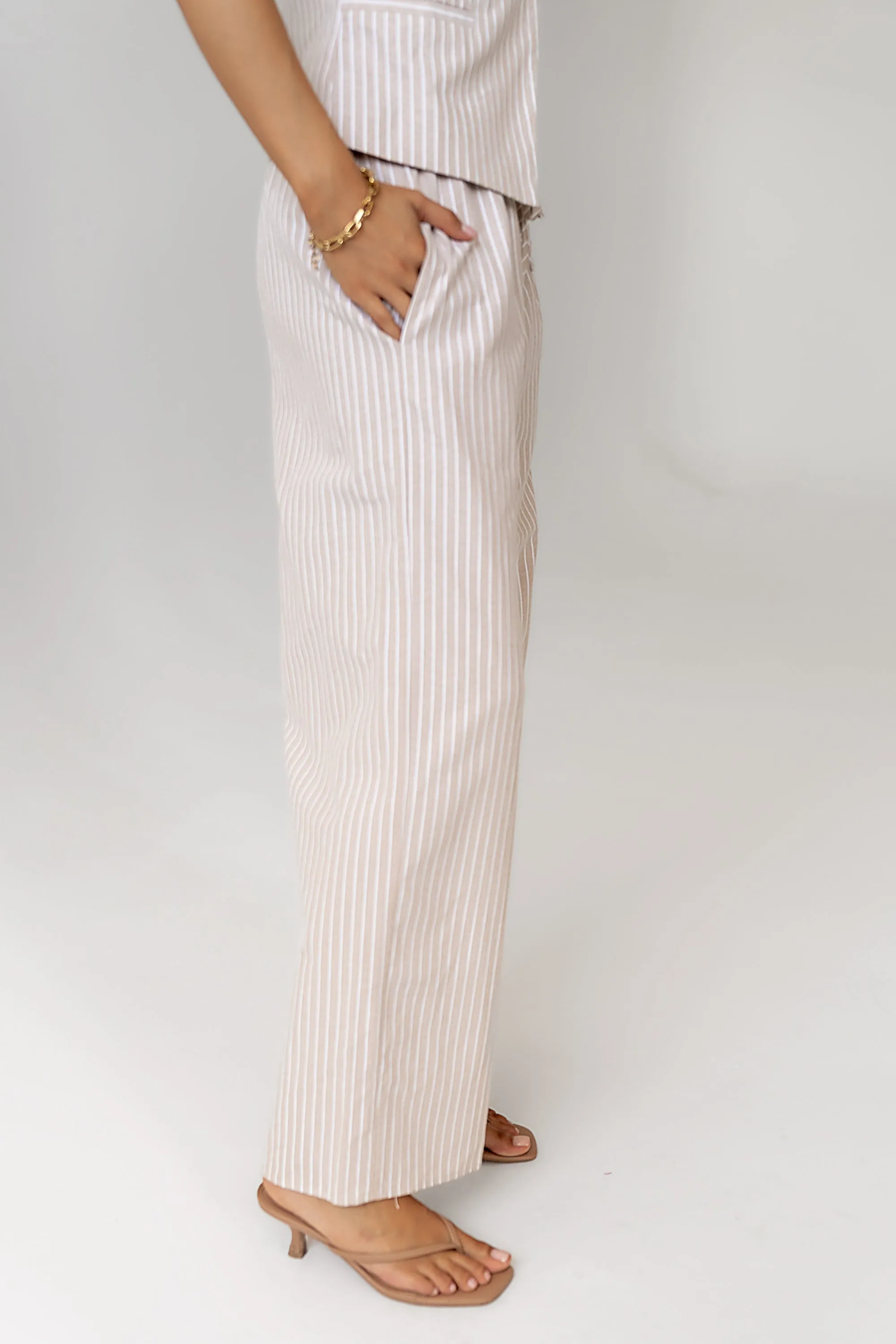 Lucy Striped Baggy Pants in Natural sold by bohme product image thumbnail 5