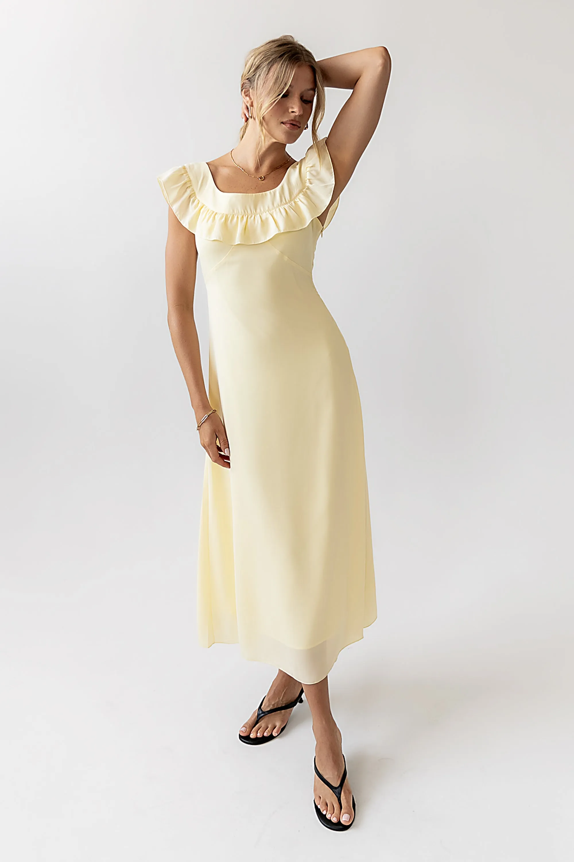 Lydia Ruffle Maxi Dress in Yellow sold by bohme product image thumbnail 5
