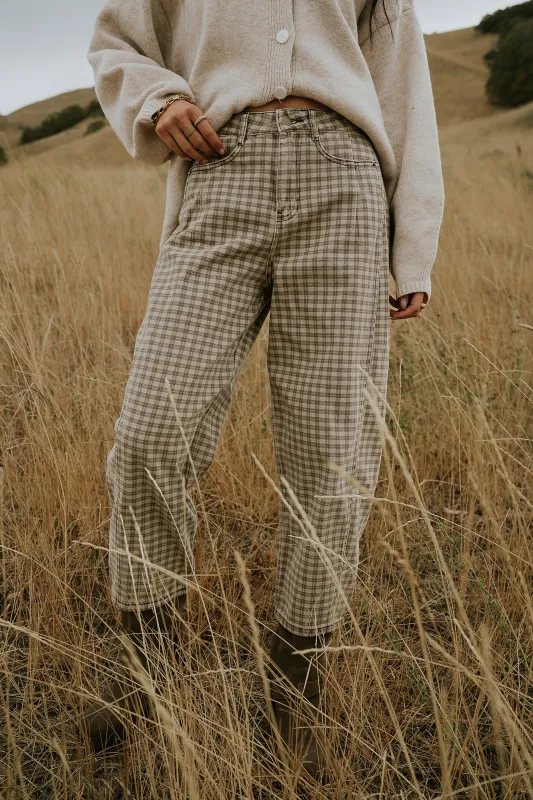 Nala Plaid Barrel Jeans sold by bohme