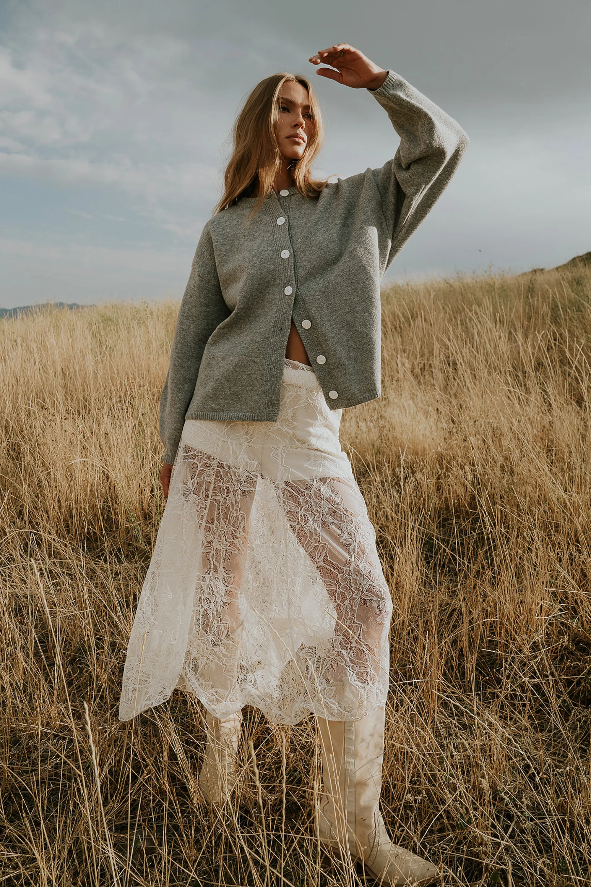 Kaia Knit Cardigan in Heather Grey sold by bohme