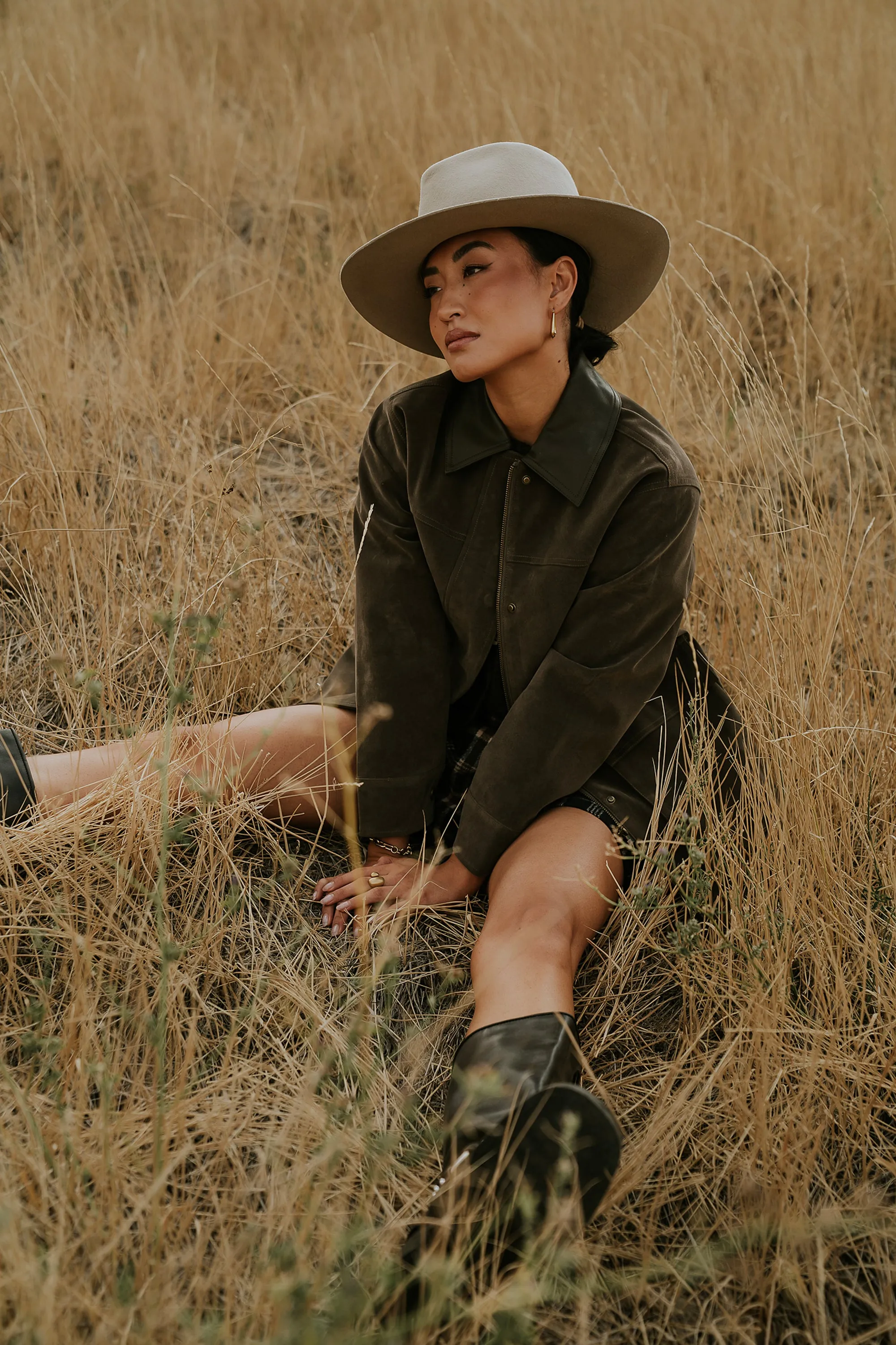 Carly Vegan Leather Jacket in Dark Olive sold by bohme product image thumbnail 2