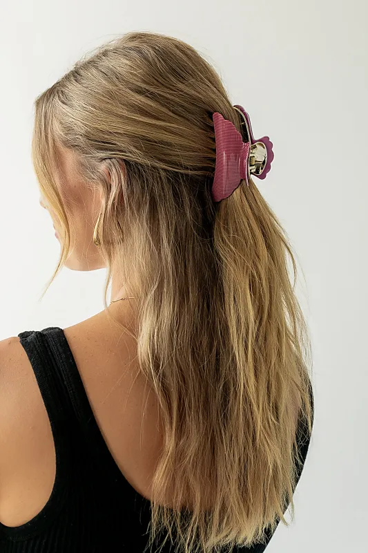 Striped Claw Clip in Burgundy sold by bohme