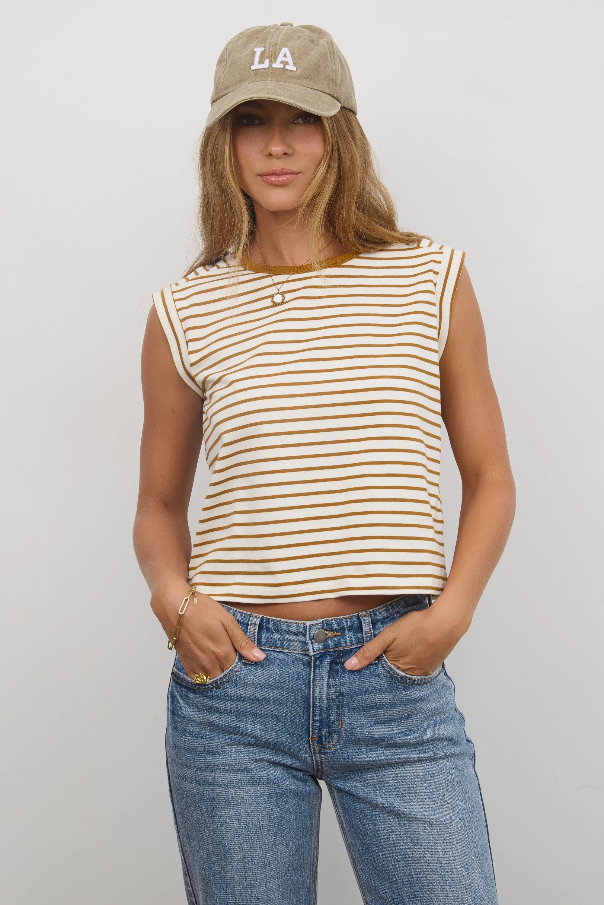 Annie Striped T-Shirt in Cognac sold by bohme
