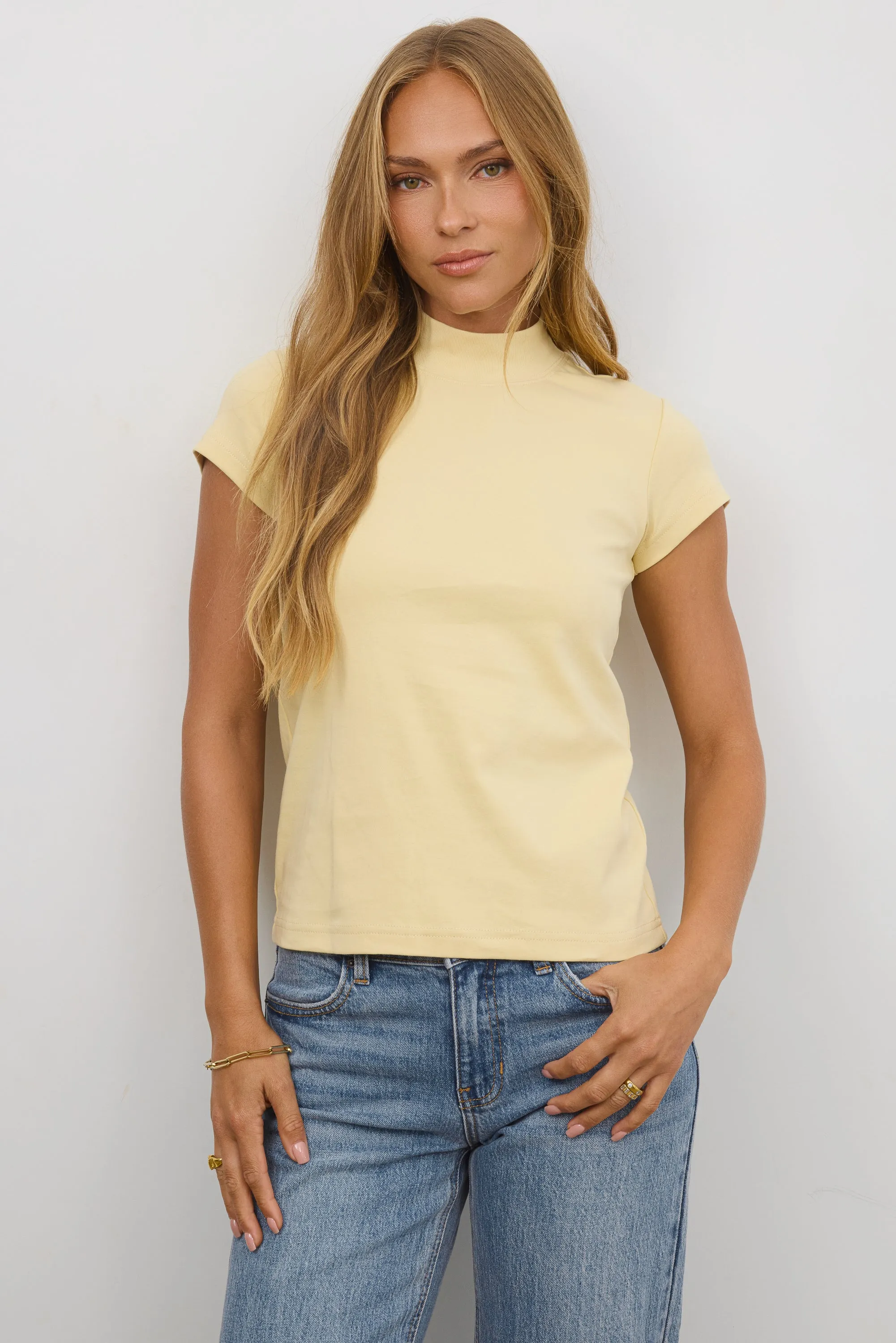 Marley Mock Neck Tee in Yellow sold by bohme