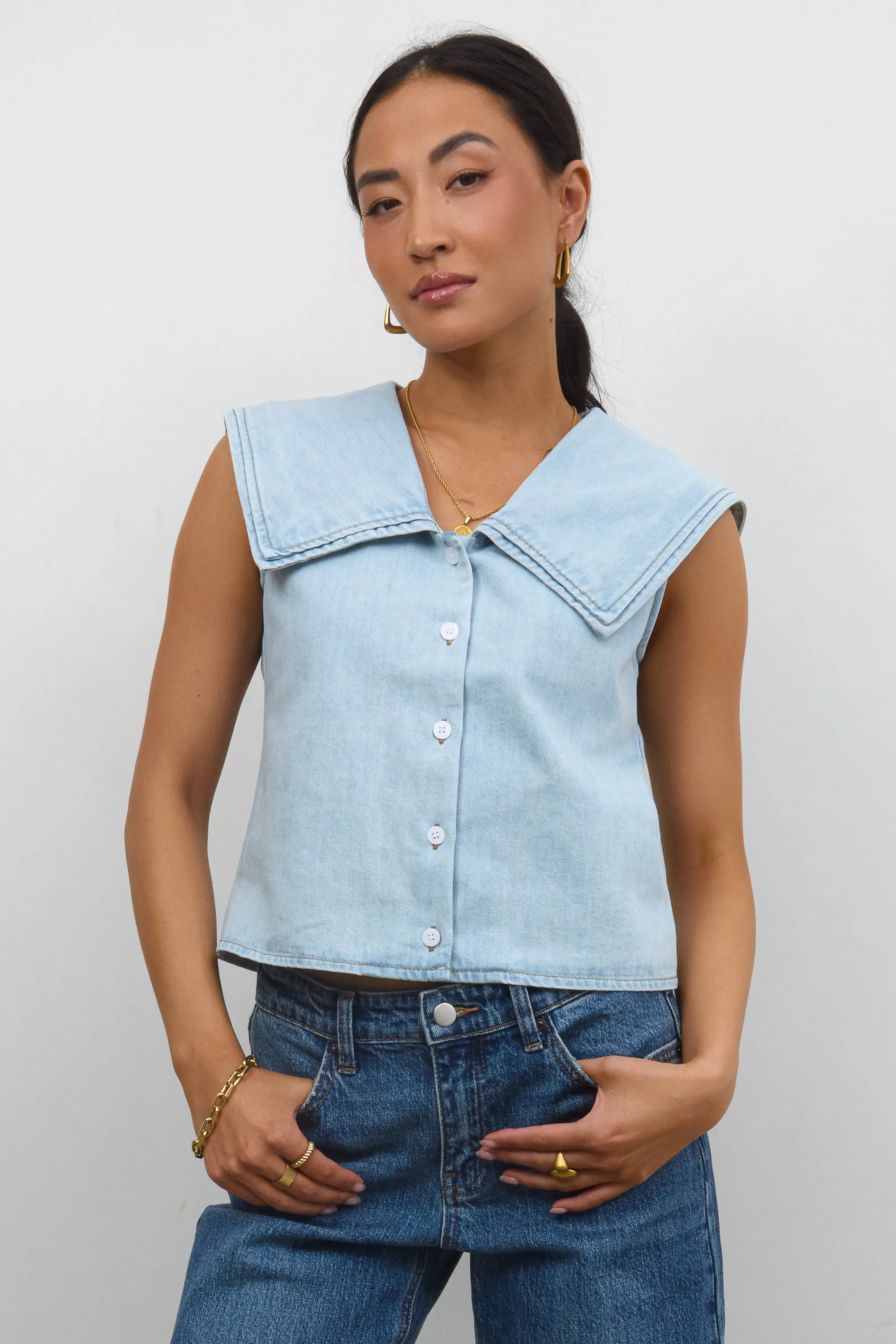 Shayla Denim Blouse sold by bohme