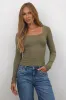 Audrey Ribbed Top in Olive sold by bohme