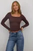 Audrey Ribbed Top in Brown sold by bohme