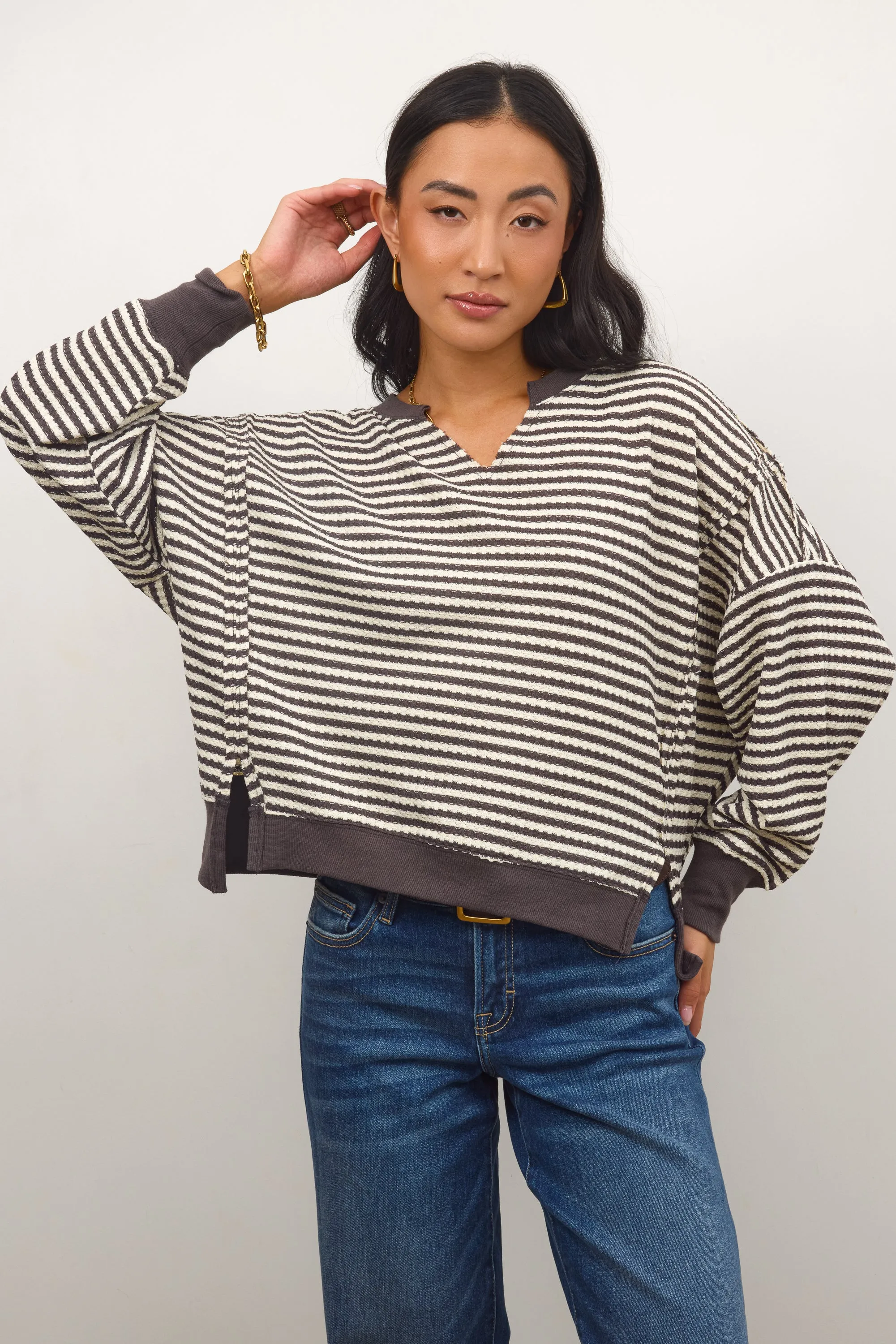 Wells Striped Top in Charcoal sold by bohme product image thumbnail 4