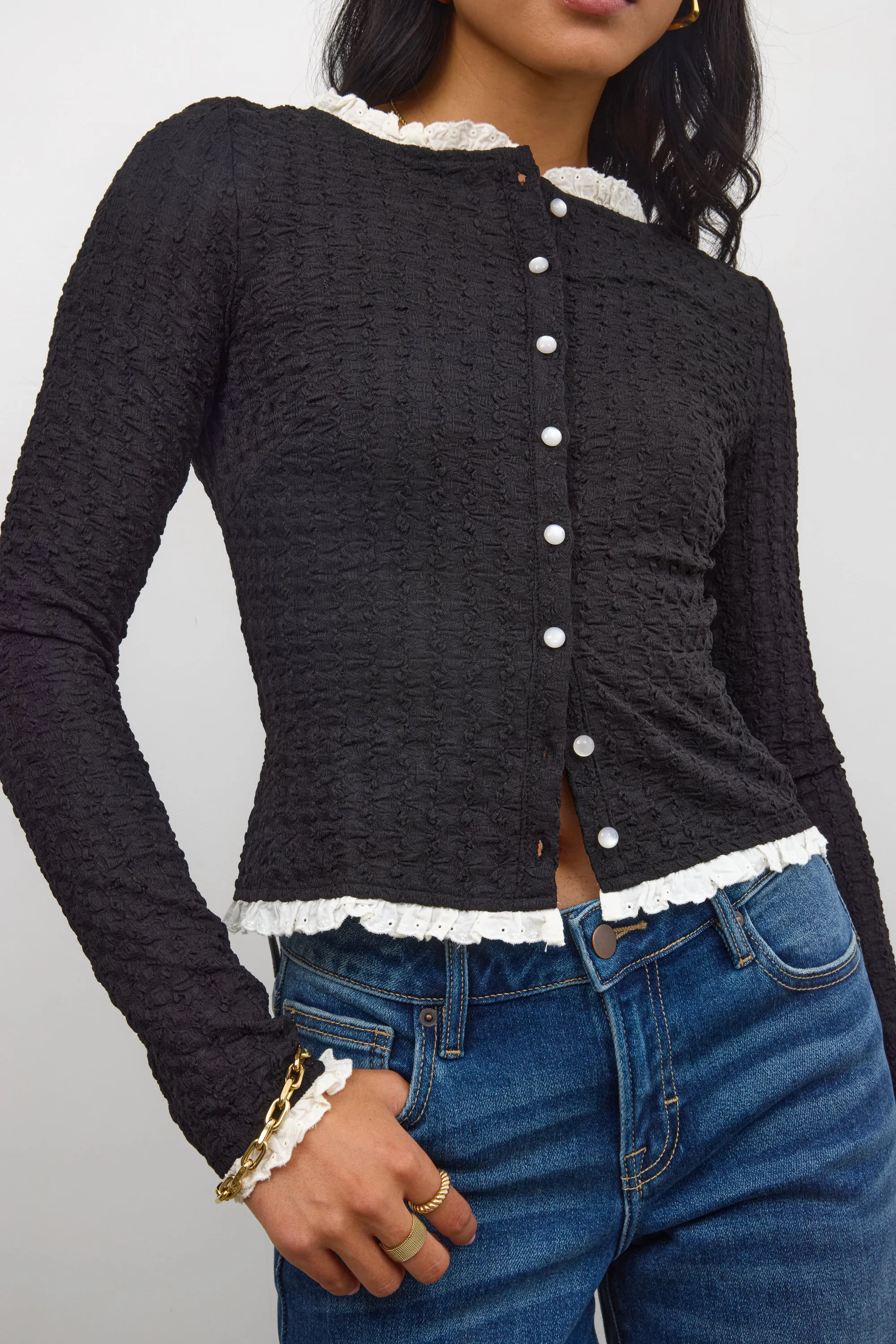 Sierra Lace Trim Blouse in Black sold by bohme product image thumbnail 3