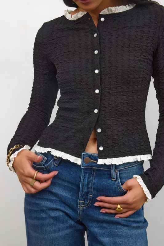 Sierra Lace Trim Blouse in Black sold by bohme