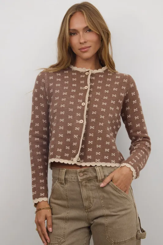 Courtney Scalloped Cardigan in Mocha sold by bohme