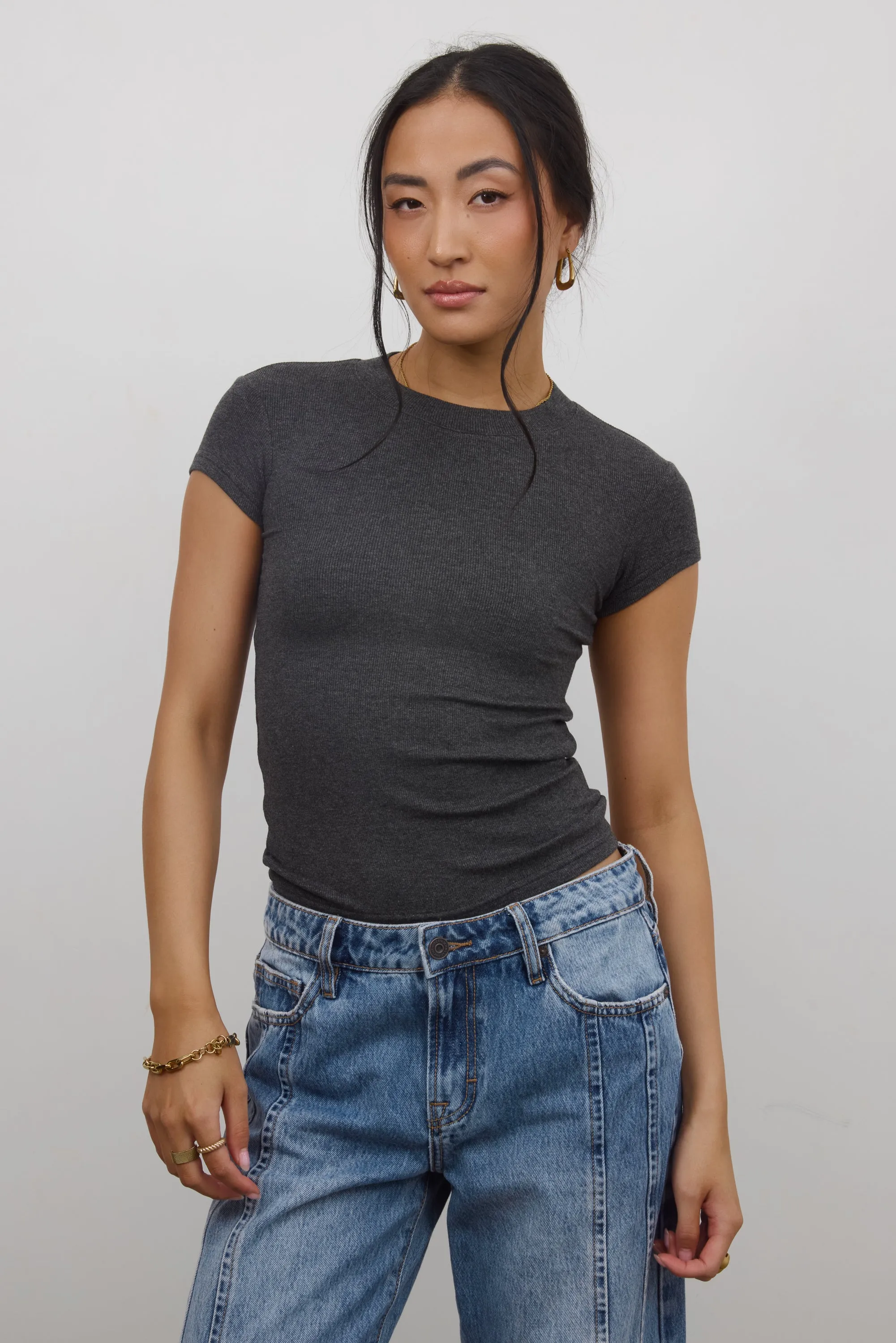 Asher Ribbed Top in Charcoal sold by bohme