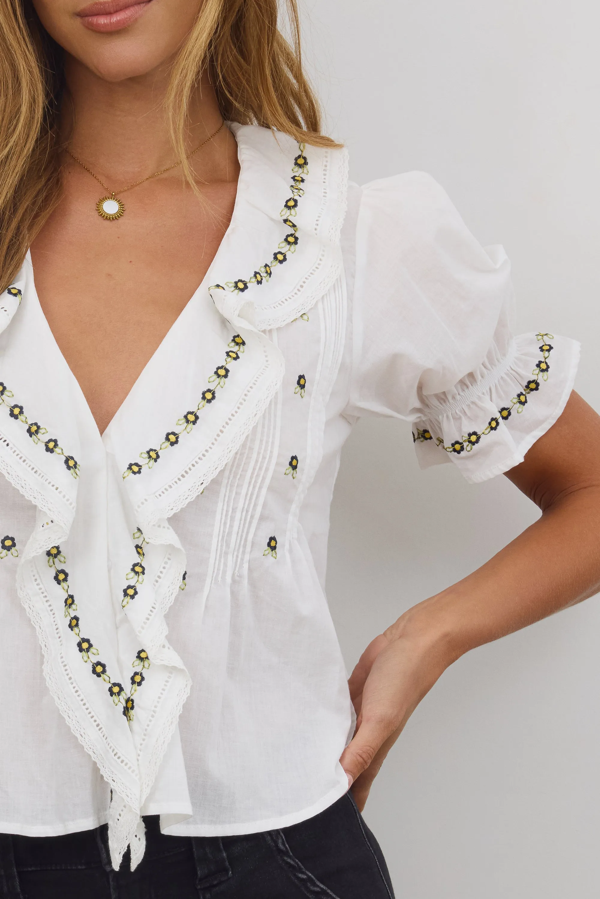 Suzie Embroidered Blouse in Off White sold by bohme product image thumbnail 5