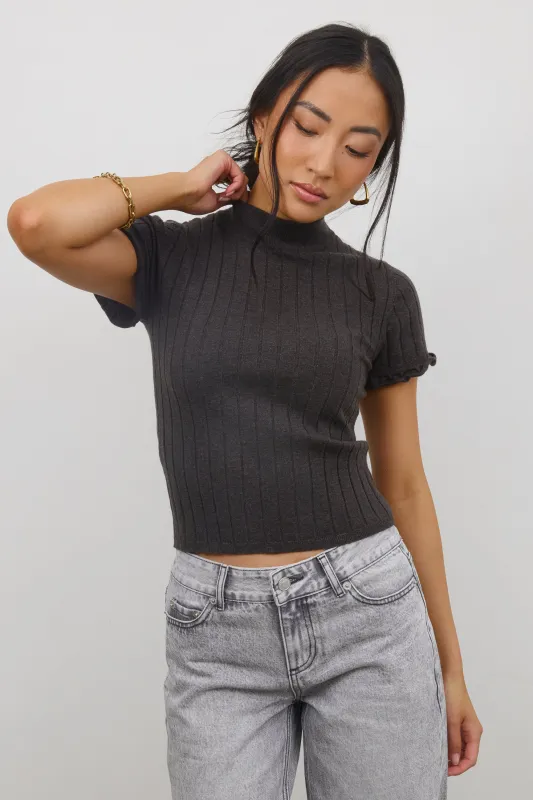 Amara Ribbed Top in Charcoal sold by bohme