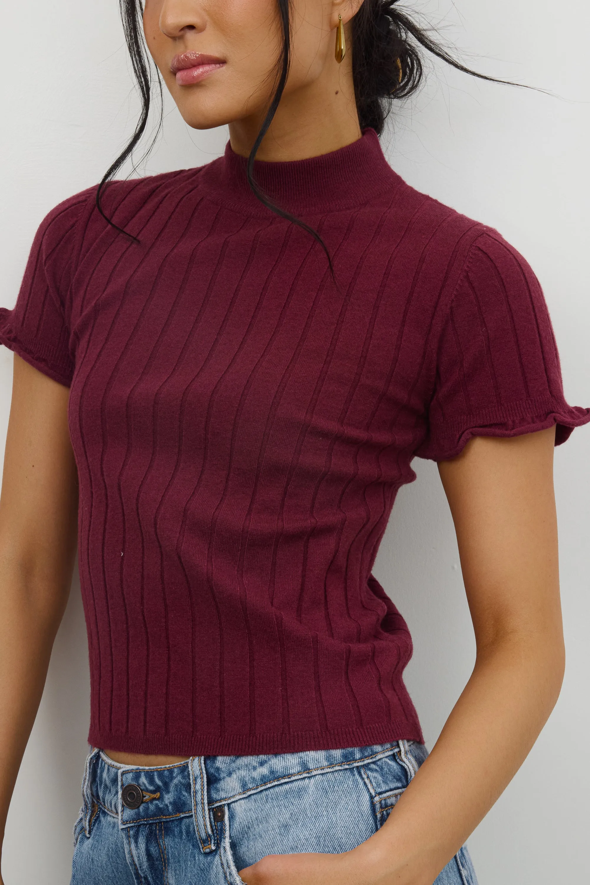 Amara Ribbed Top in Burgundy sold by bohme product image thumbnail 4