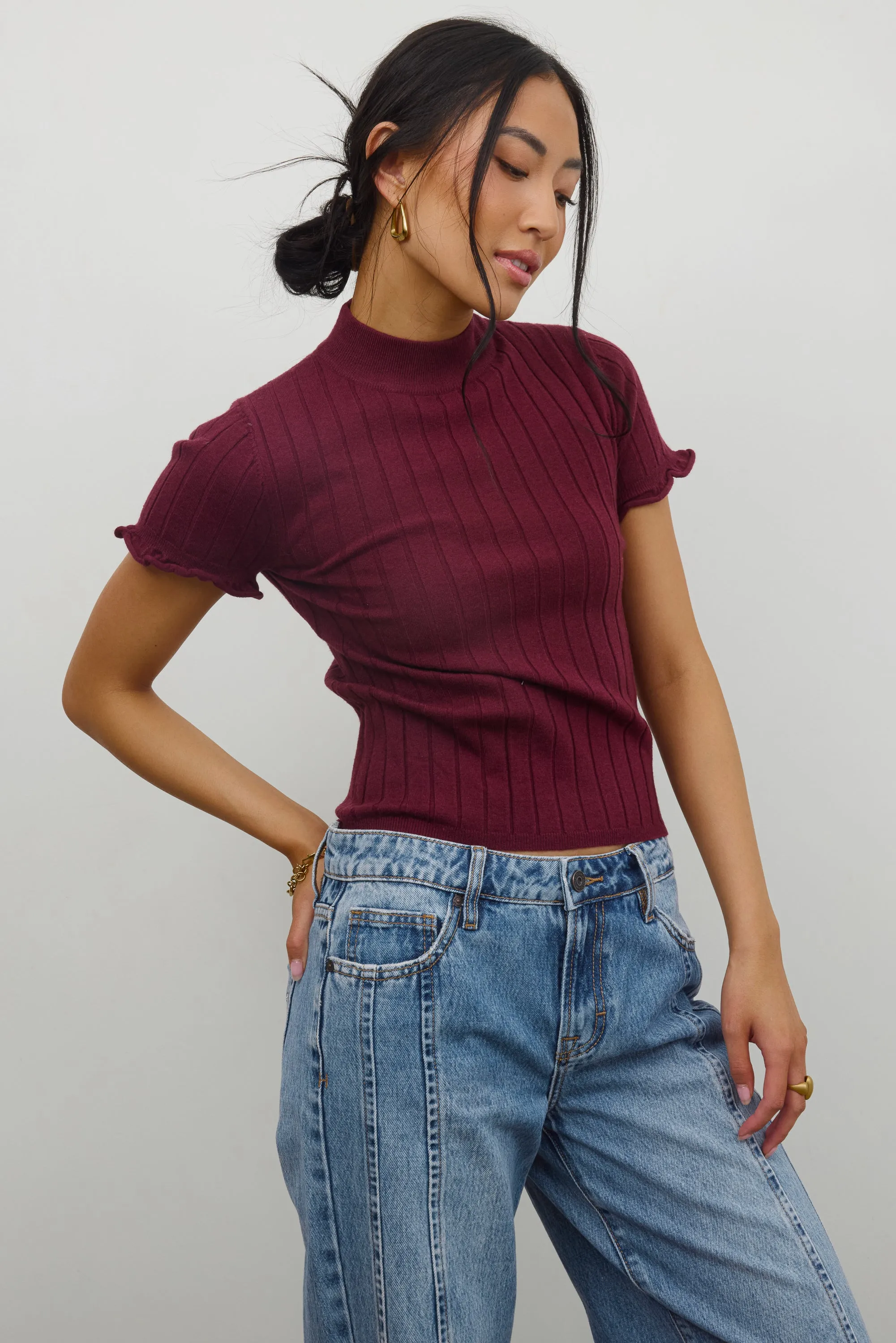 Amara Ribbed Top in Burgundy sold by bohme product image thumbnail 5