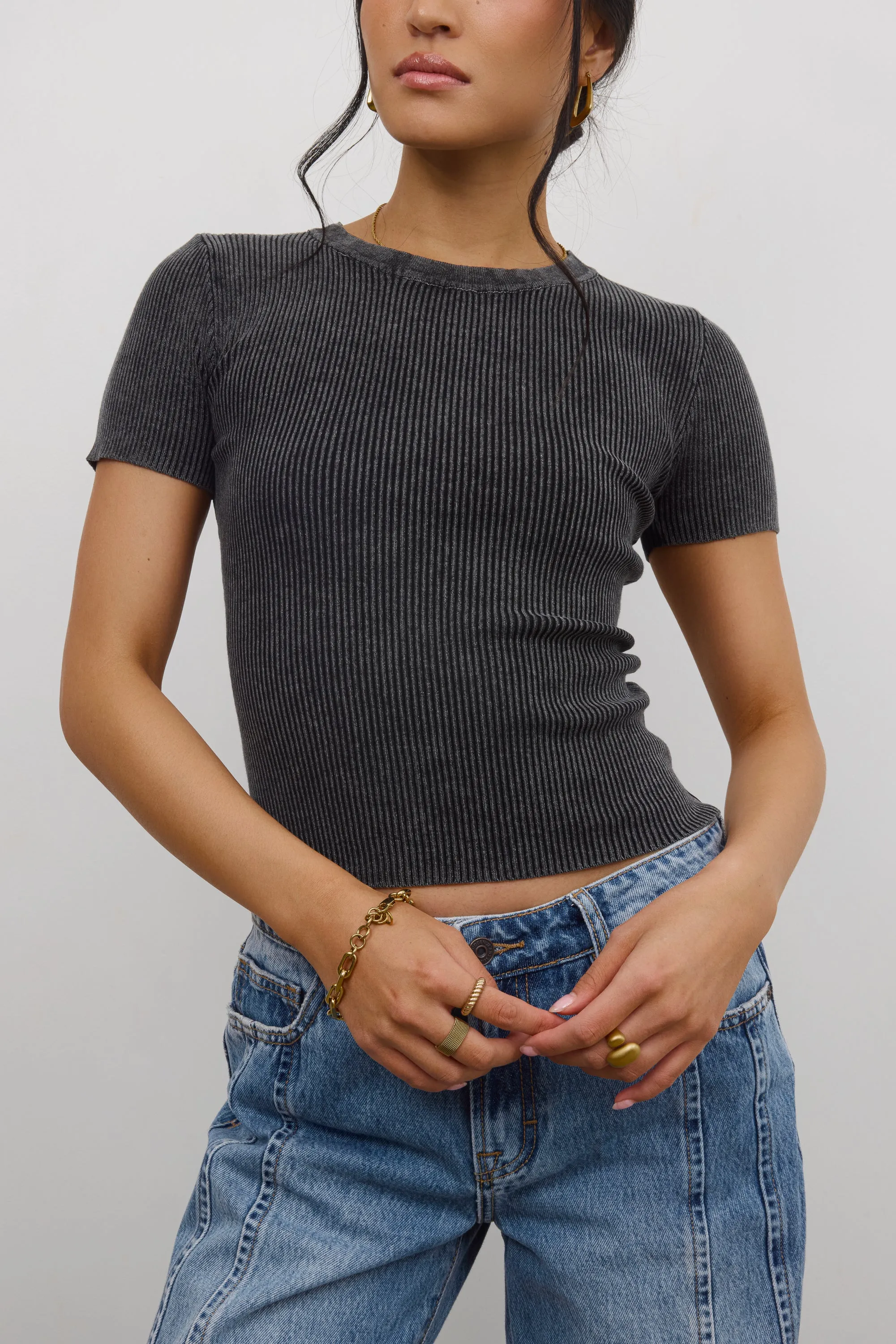 Rome Ribbed Top in Charcoal sold by bohme product image thumbnail 4