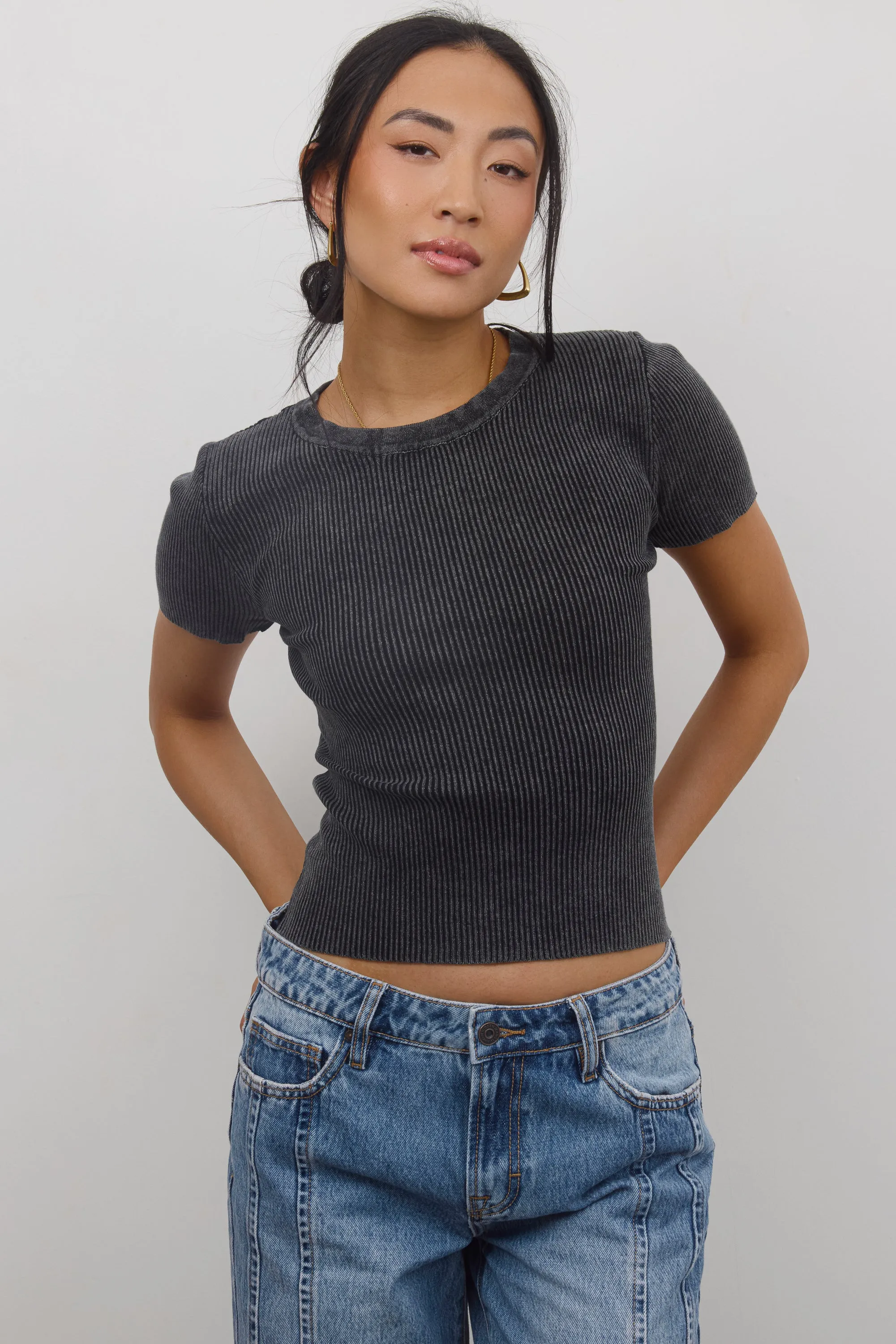 Rome Ribbed Top in Charcoal sold by bohme