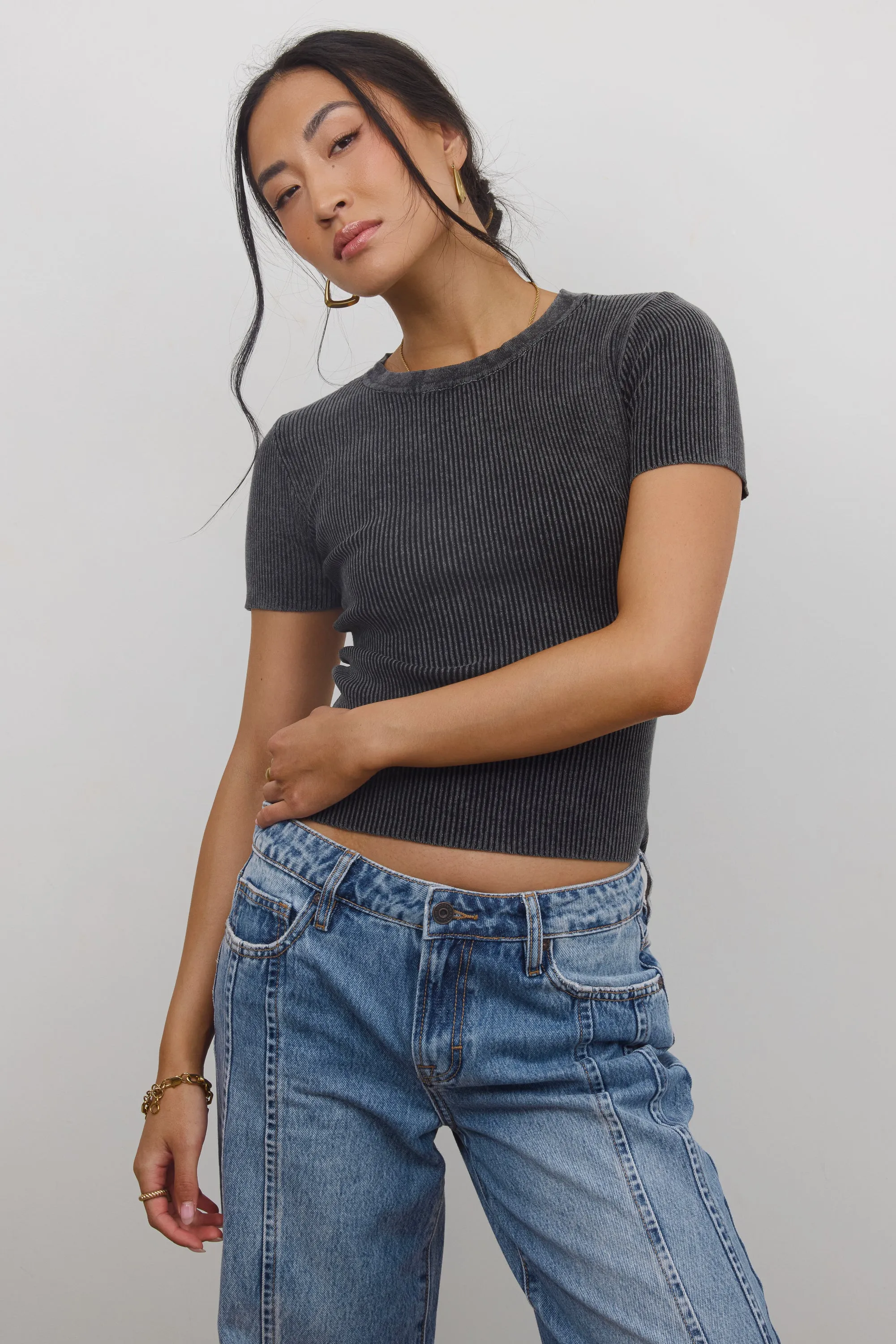 Rome Ribbed Top in Charcoal sold by bohme product image thumbnail 2
