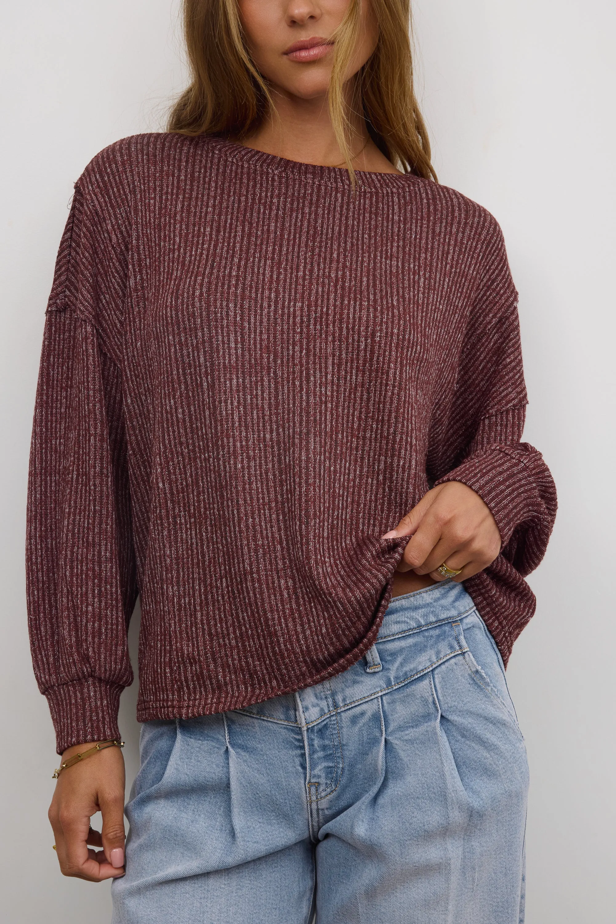 Tate Knit Sweater in Burgundy sold by bohme