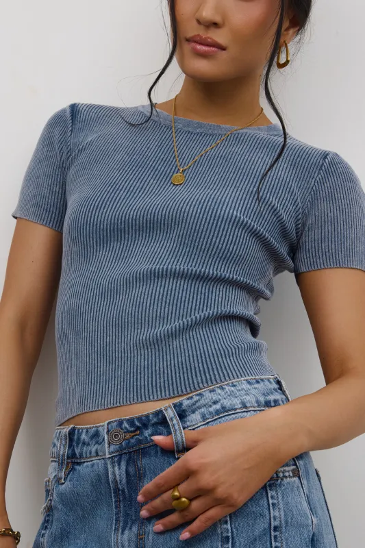 Rome Ribbed Top in Slate Blue sold by bohme