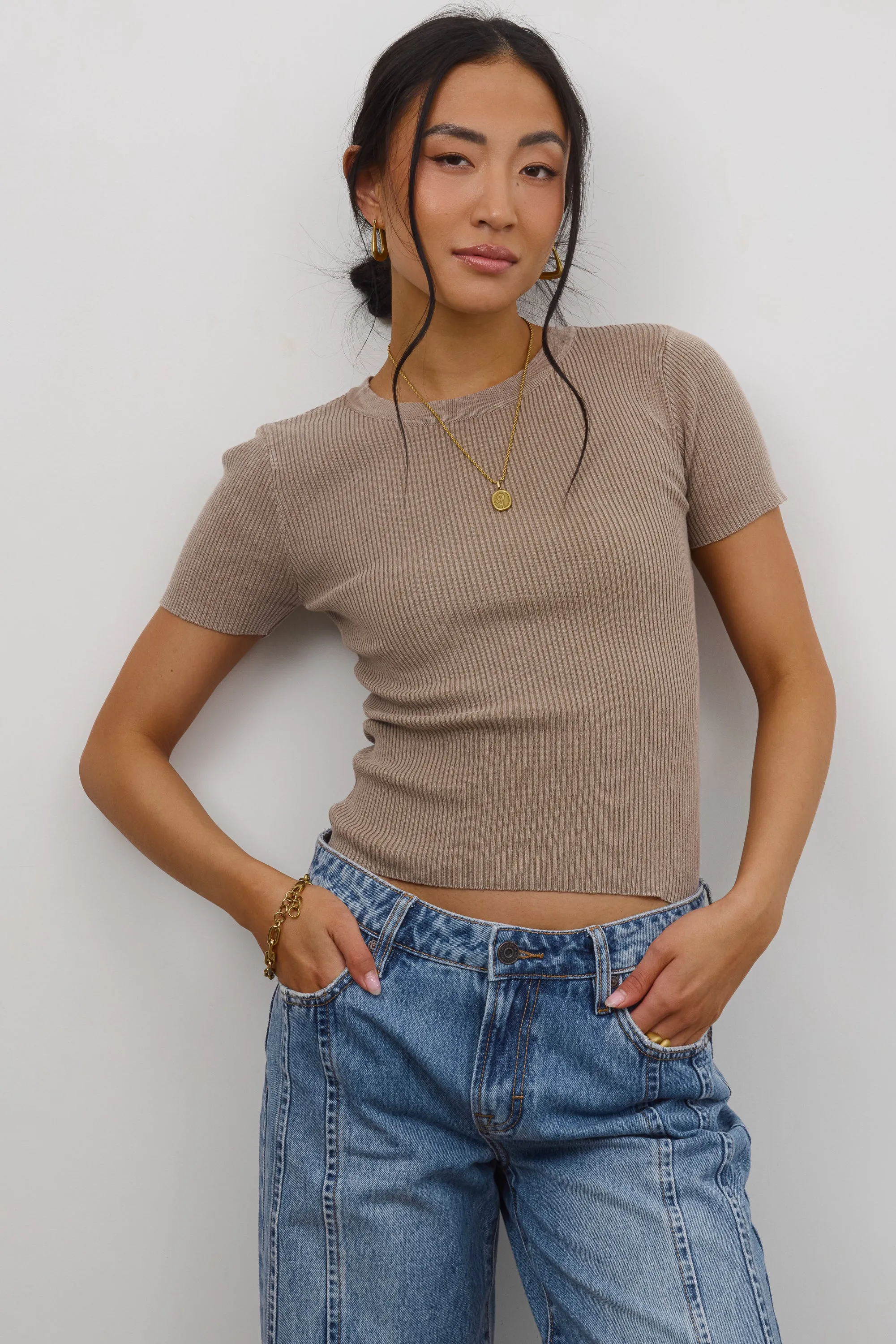 Rome Ribbed Top in Mocha sold by bohme