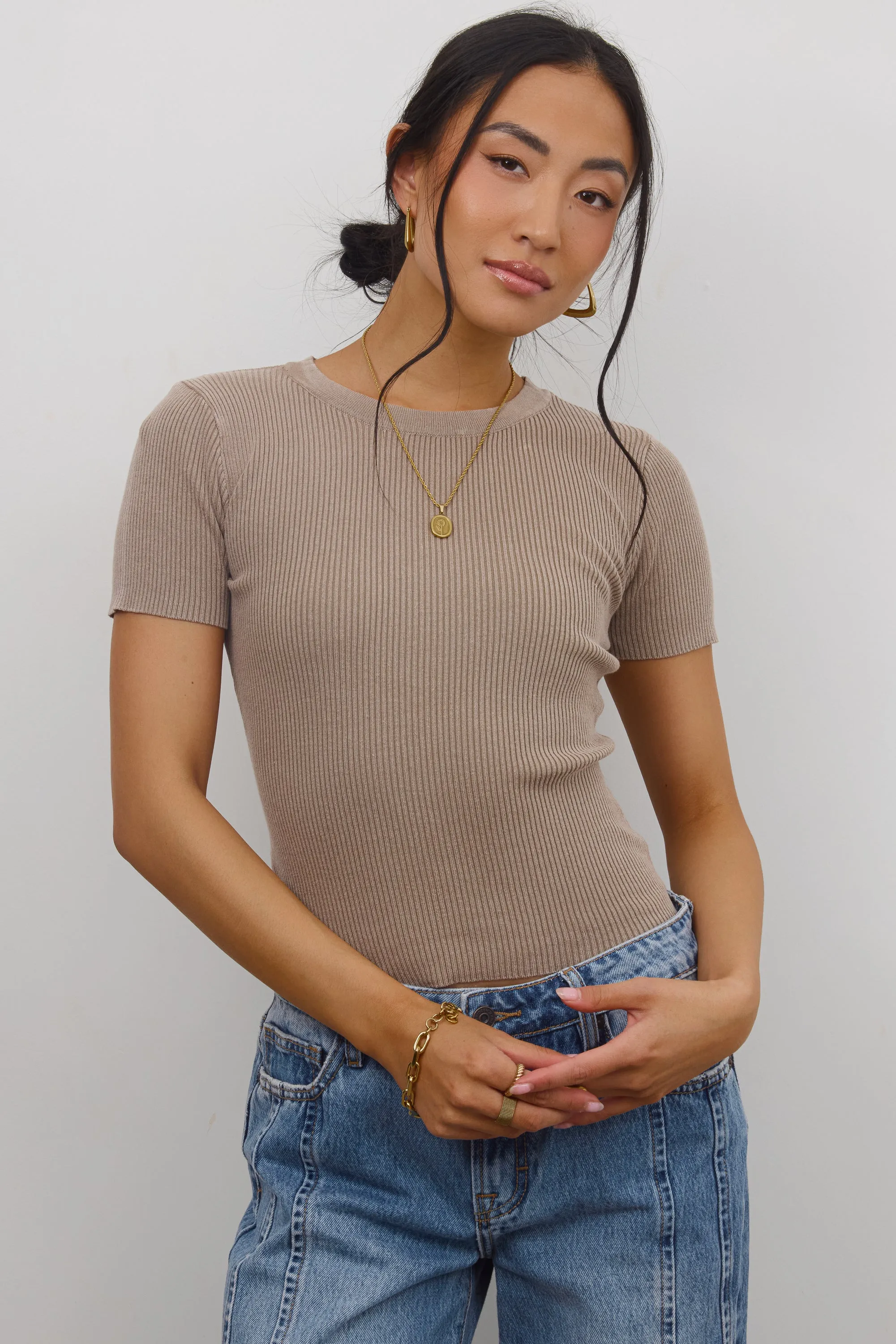 Rome Ribbed Top in Mocha sold by bohme product image thumbnail 4