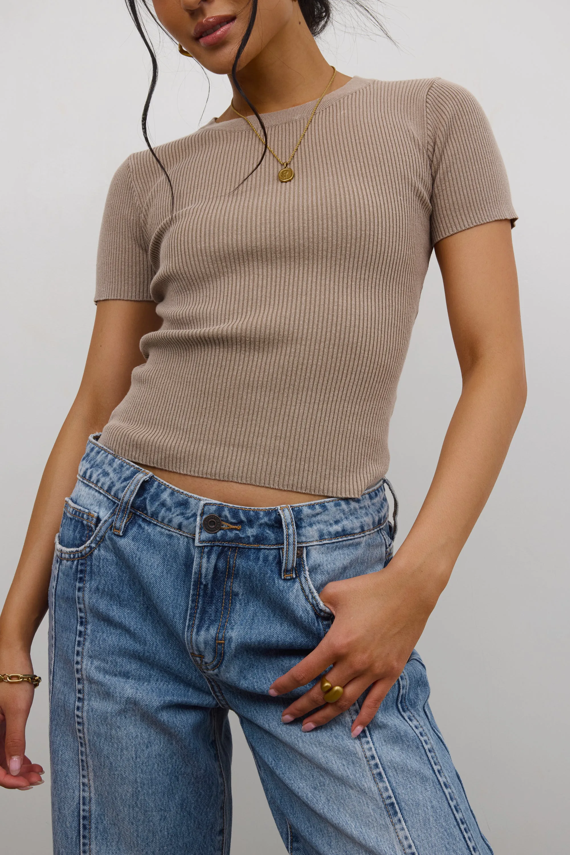 Rome Ribbed Top in Mocha sold by bohme product image thumbnail 3